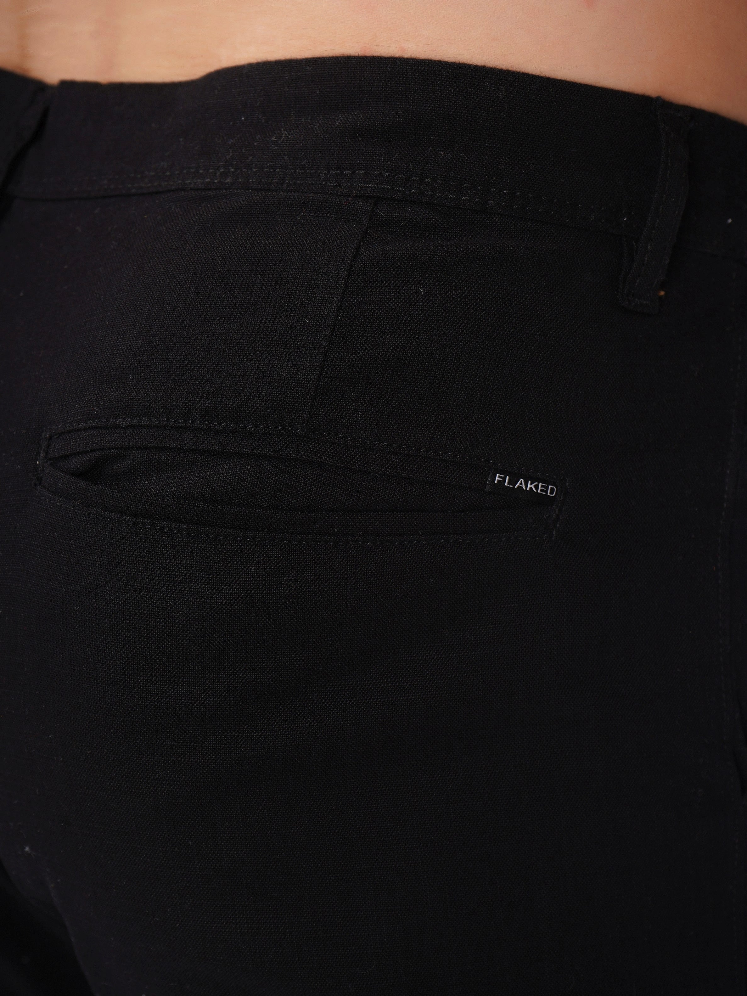 Linen Regular Fit Stretchable Trouser - Black