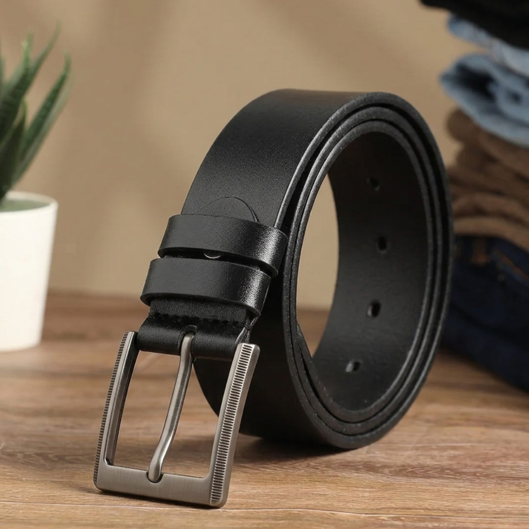 Flaked Leather Belt - Noir Classic