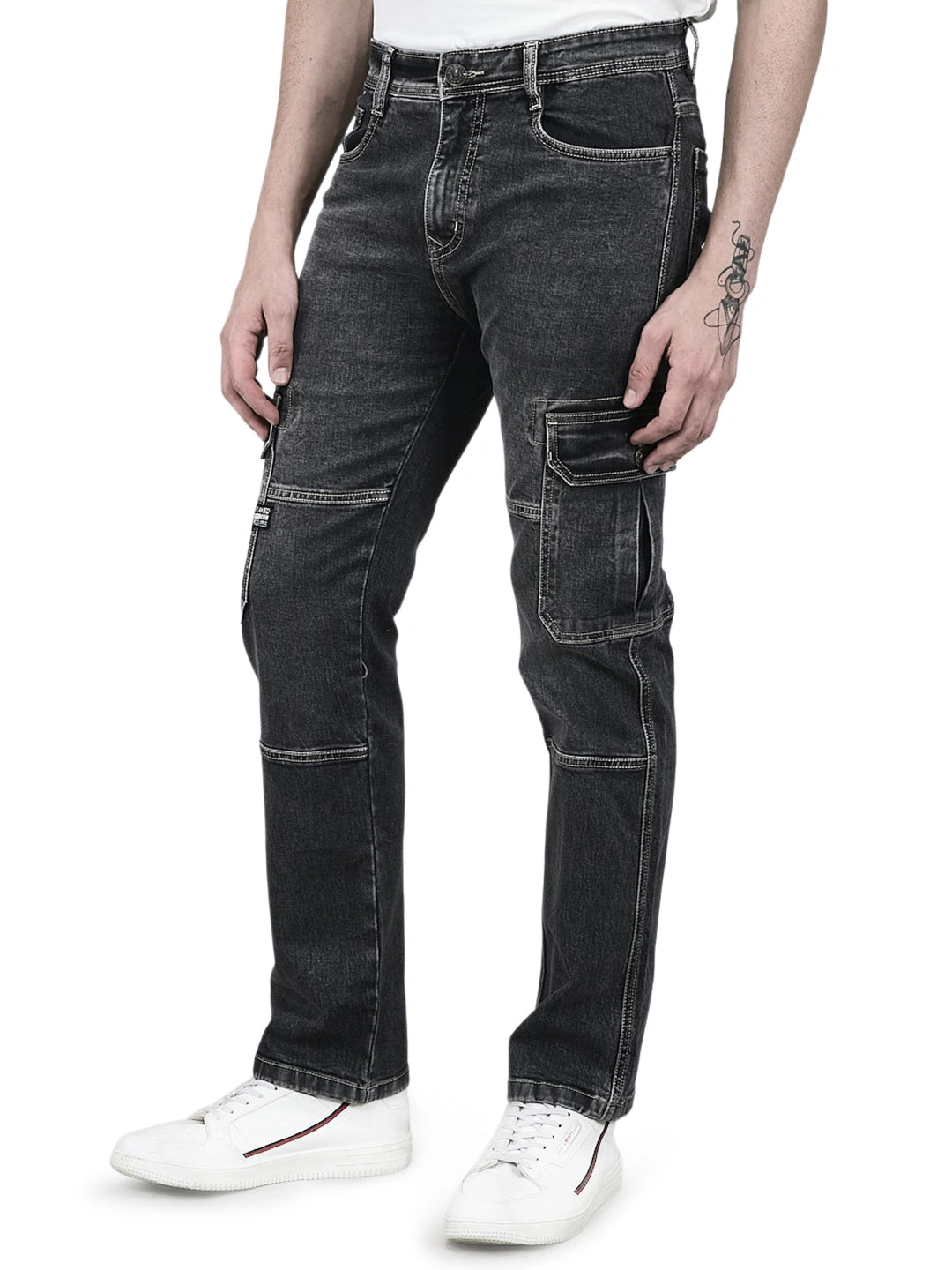 Flaked Denim Cargo Relaxed Fit Jeans