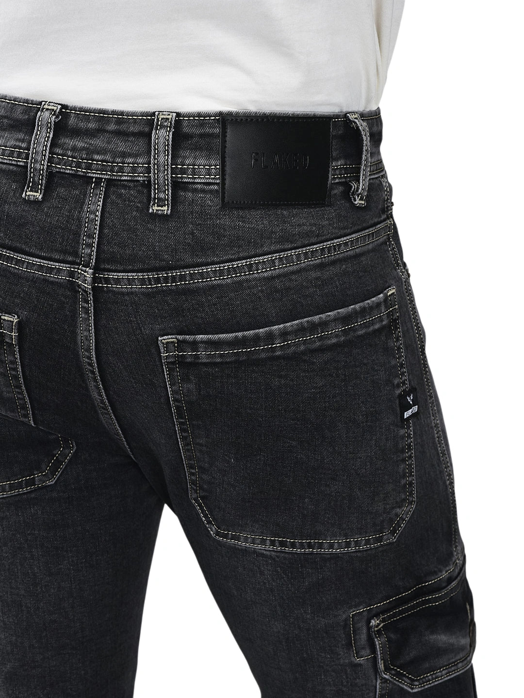 Flaked Denim Cargo Relaxed Fit Jeans