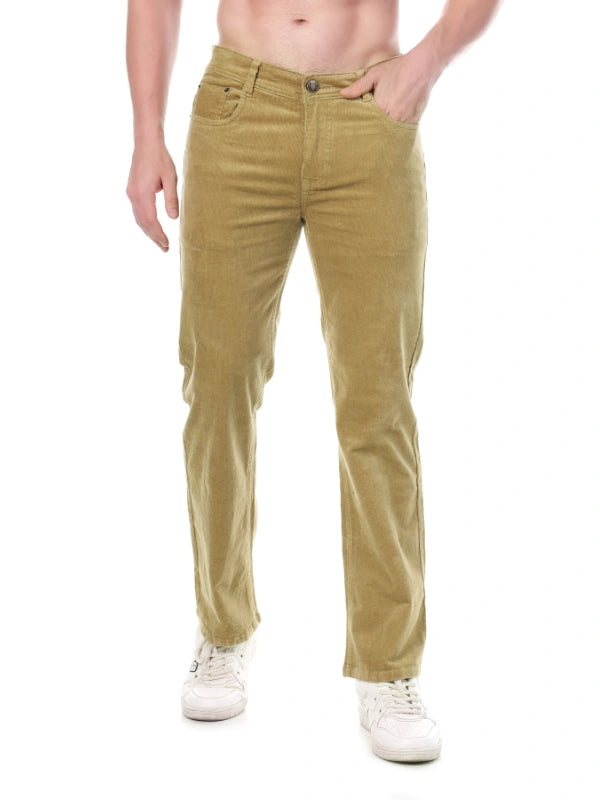 Corduroy Straight Fit  Stretchable Jeans -  Soft Khaki