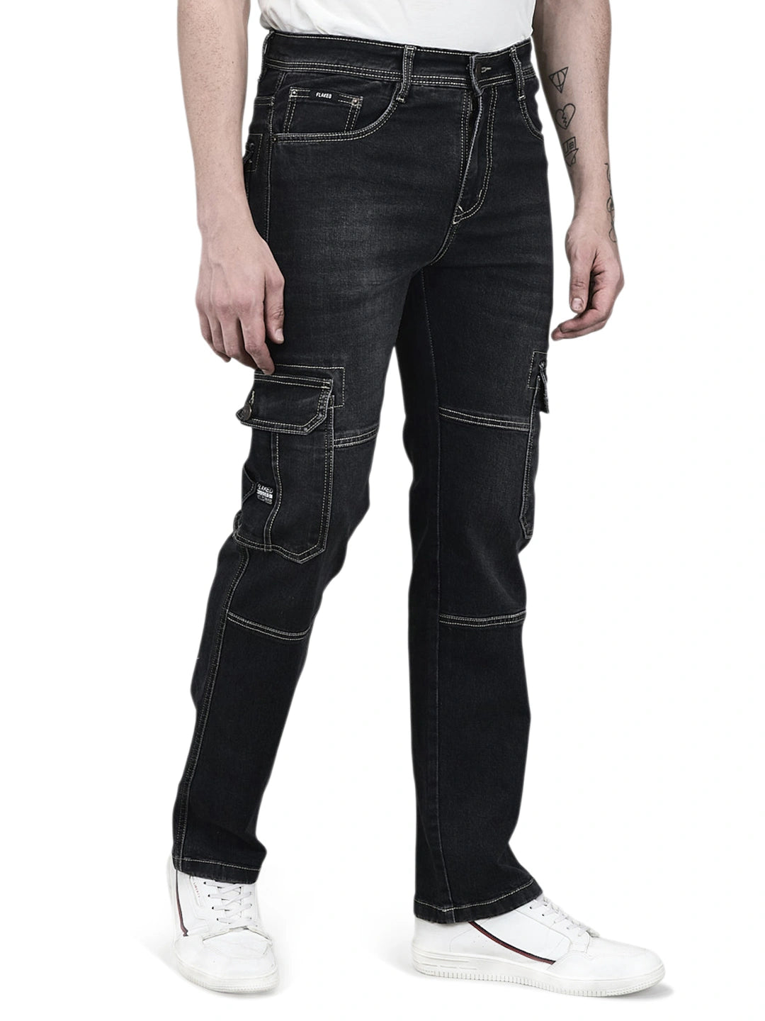 Flaked Denim Cargo Relaxed Fit Jeans