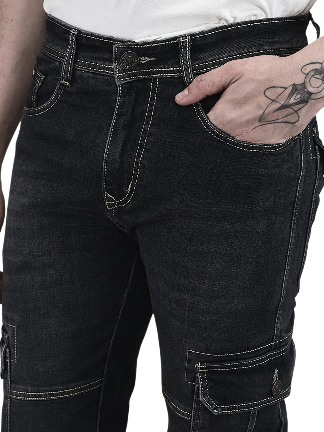 Flaked Denim Cargo Relaxed Fit Jeans