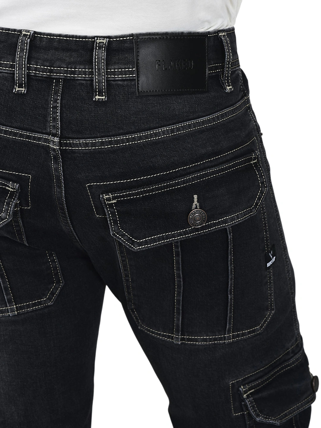 Flaked Denim Cargo Relaxed Fit Jeans