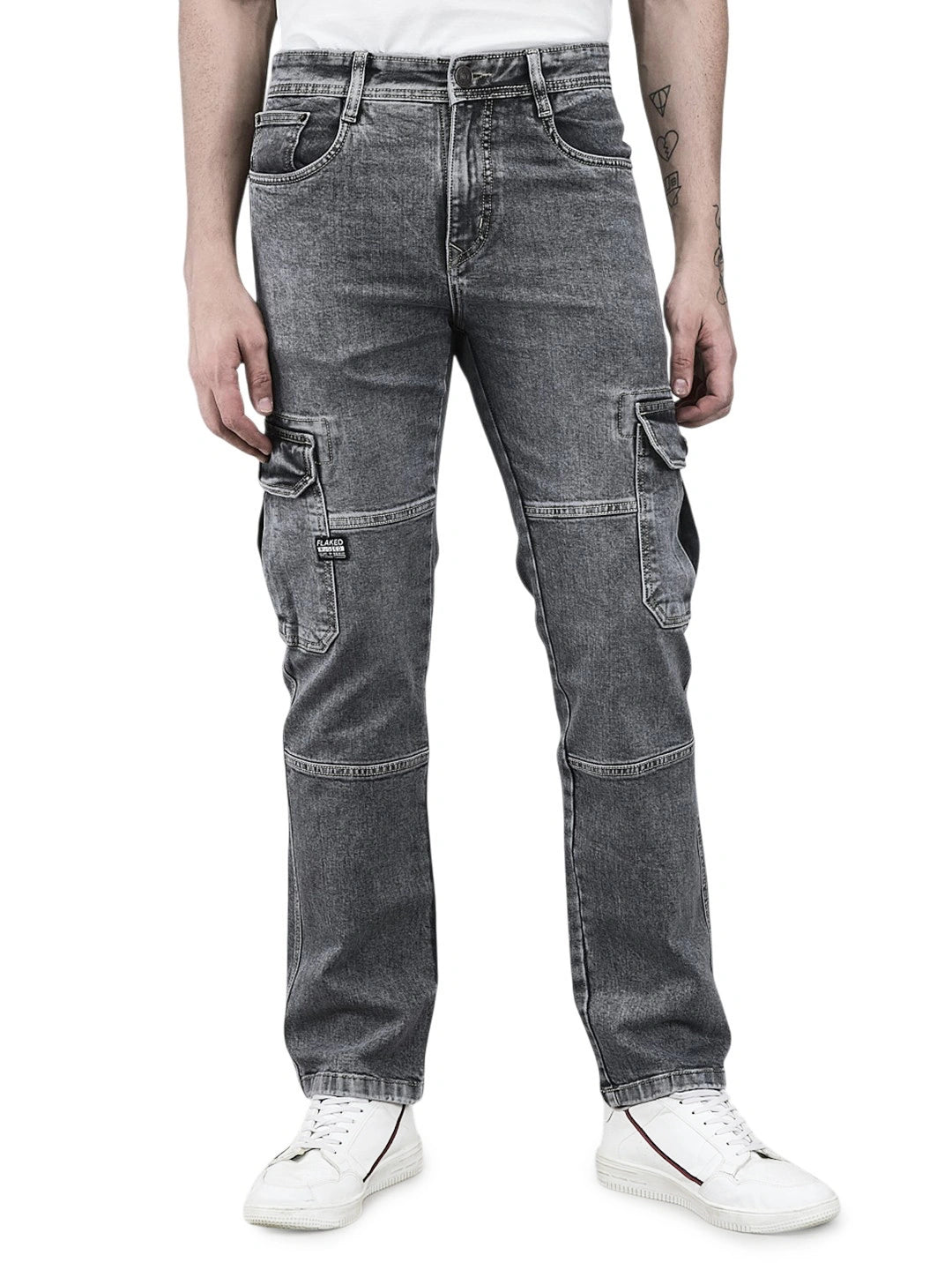 Flaked Denim Cargo Relaxed Fit Jeans
