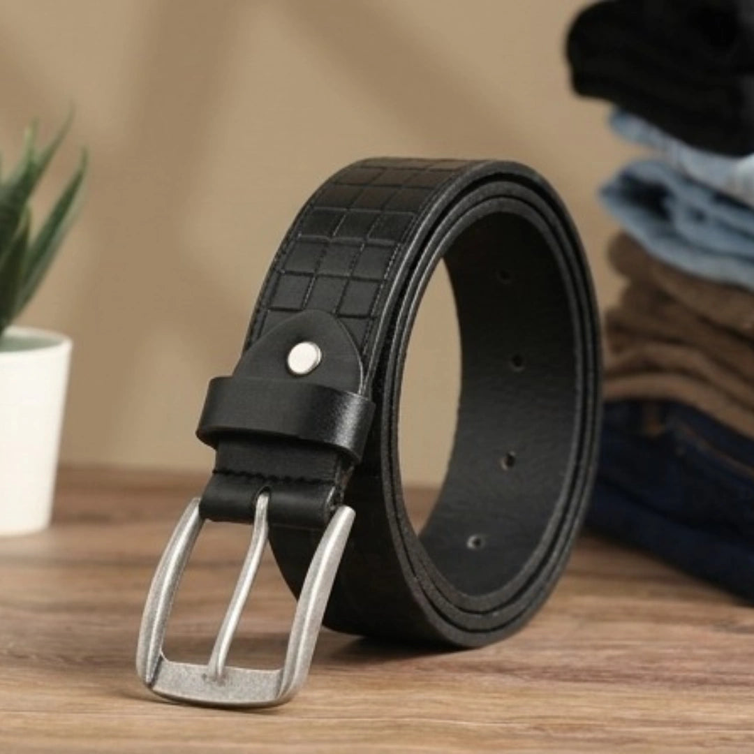 Flaked Leather Belt Shadow Grid