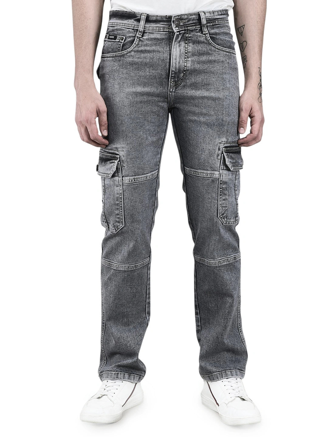 Flaked Denim Cargo Relaxed Fit Jeans