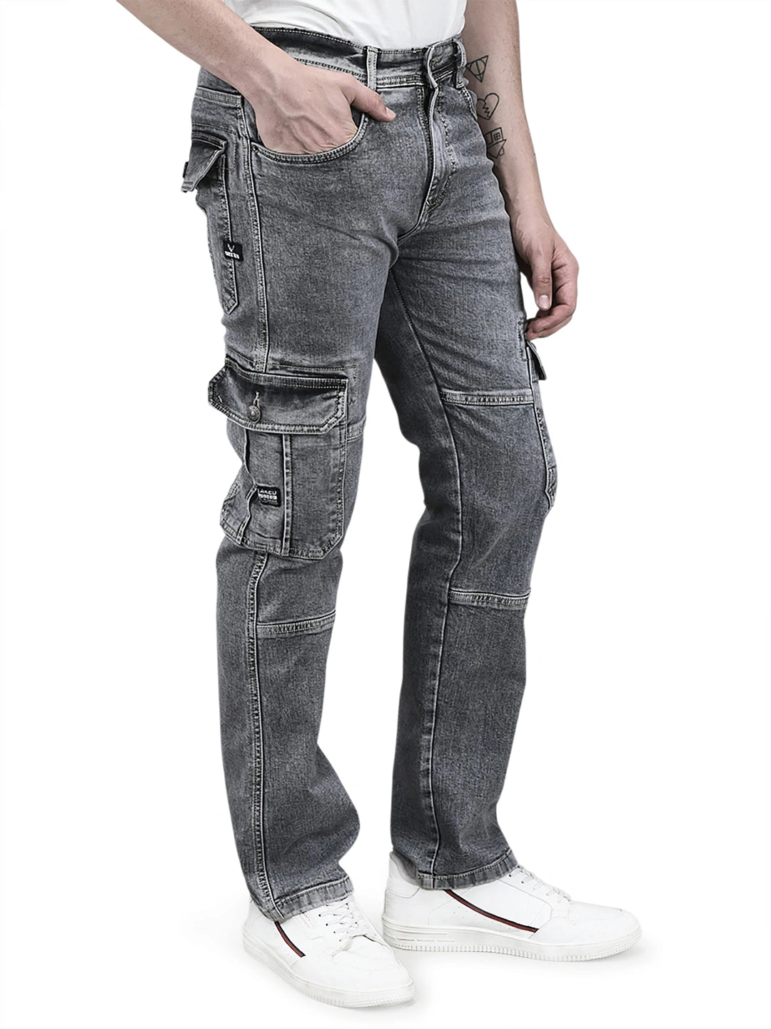 Flaked Denim Cargo Relaxed Fit Jeans