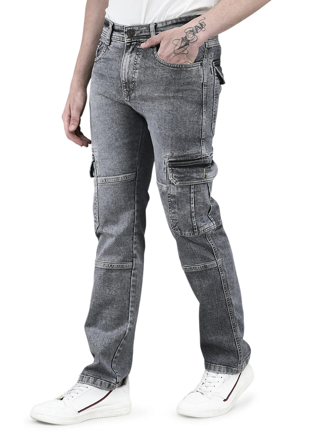 Flaked Denim Cargo Relaxed Fit Jeans
