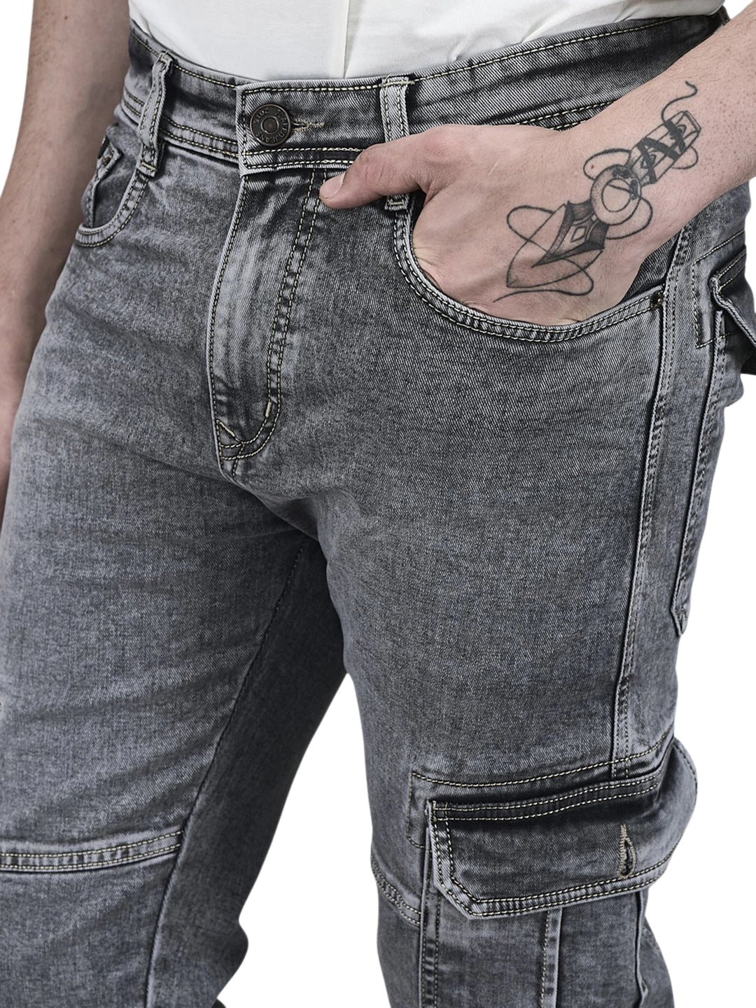 Flaked Denim Cargo Relaxed Fit Jeans