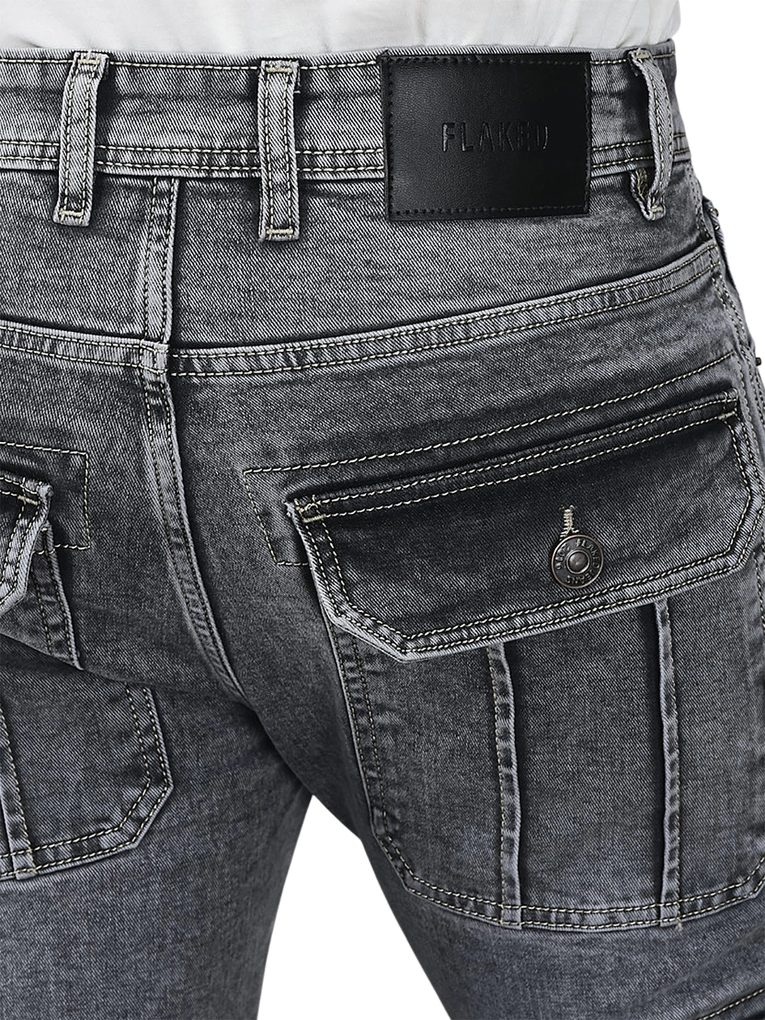 Flaked Denim Cargo Relaxed Fit Jeans