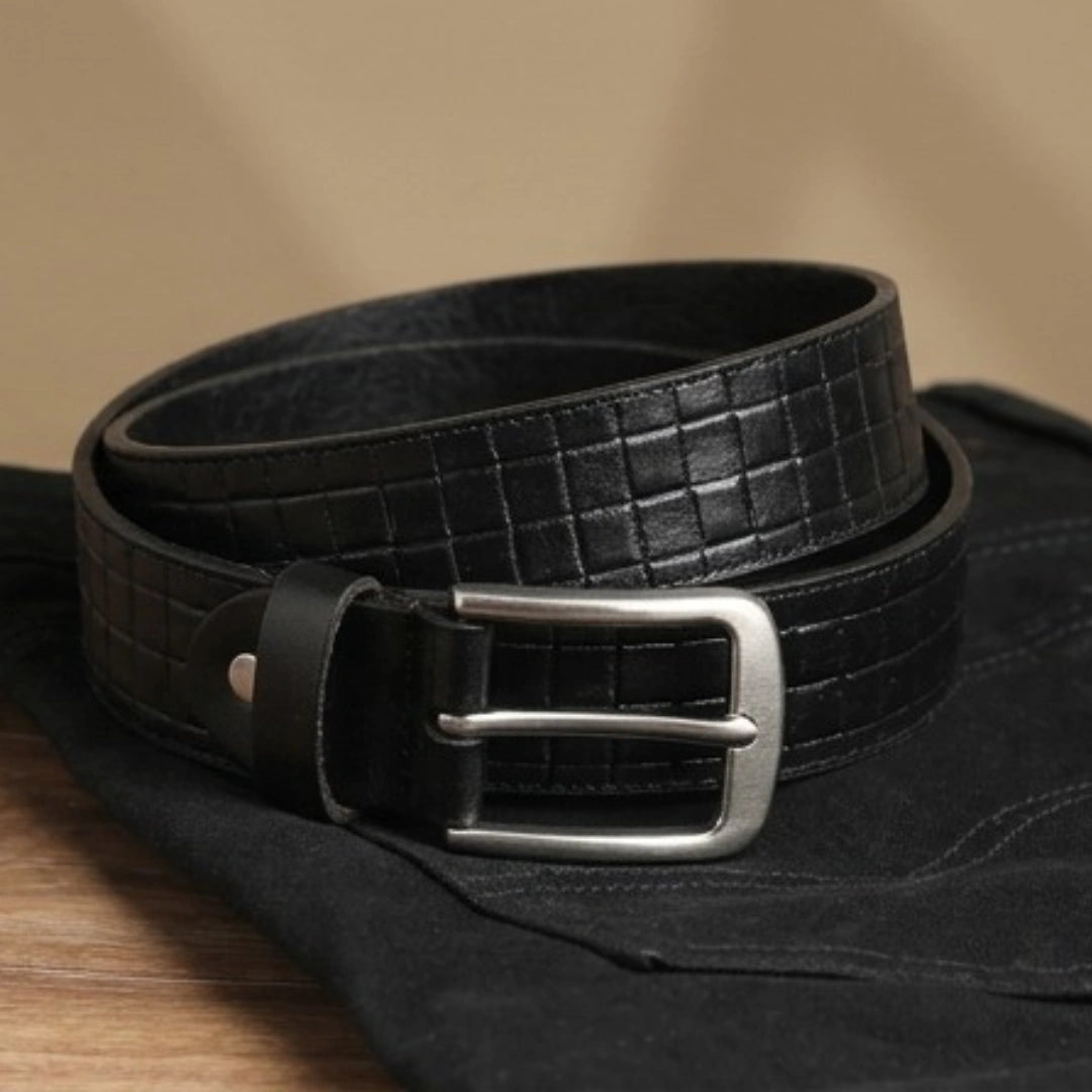 Flaked Leather Belt Shadow Grid