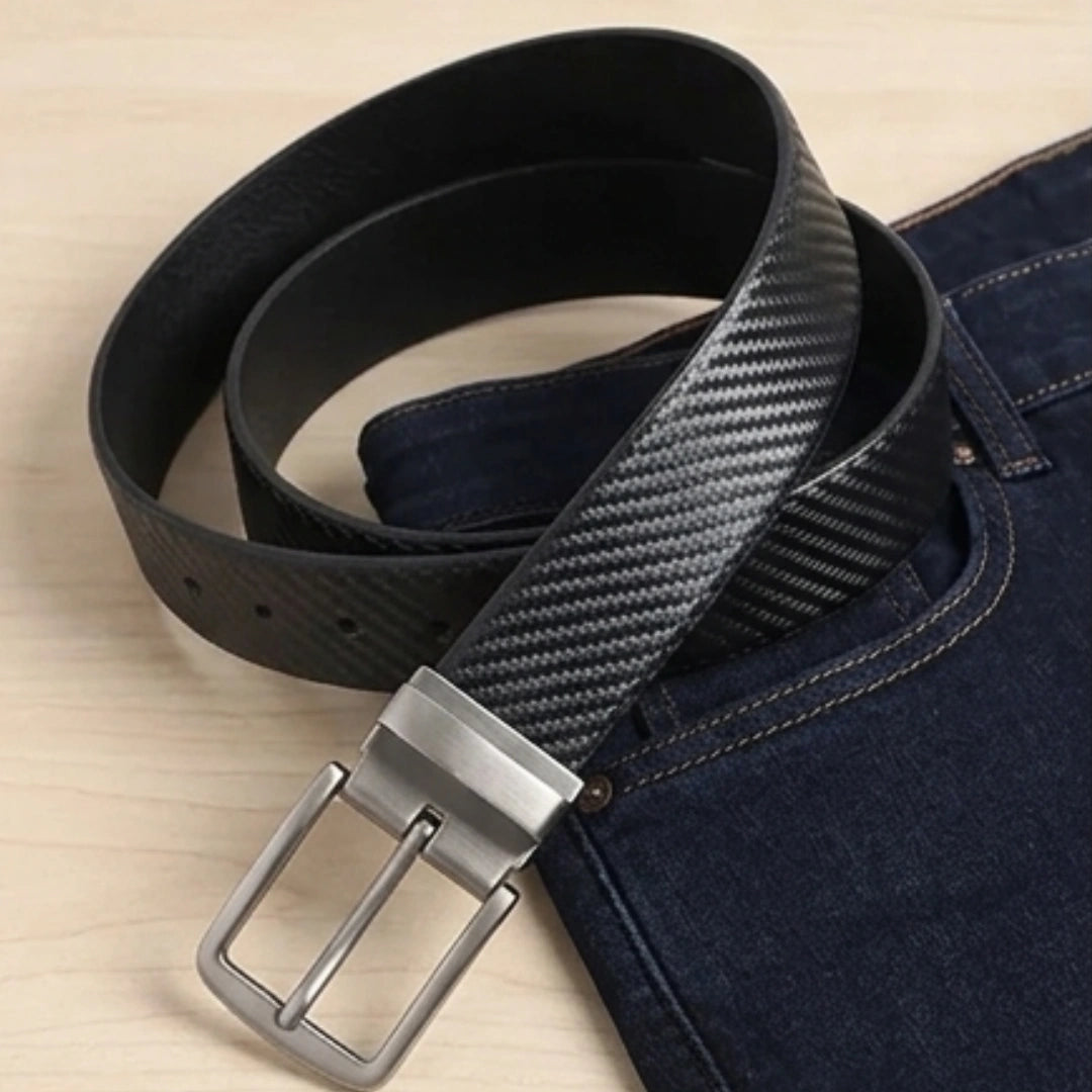 Flaked Leather Belt - Carbon Weave