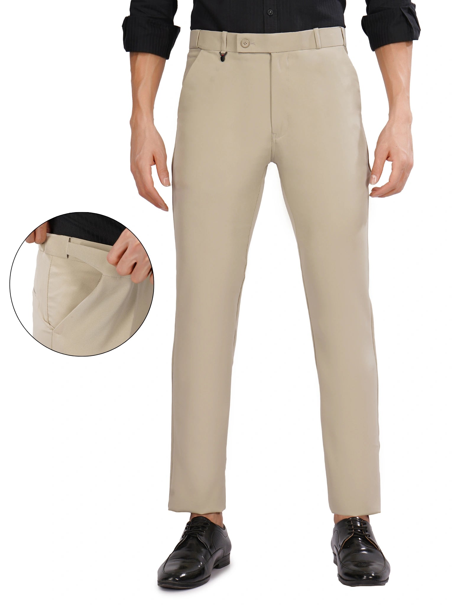 Flexi Belt Regular Fit Stretchable Formal Pant – Sand Beige