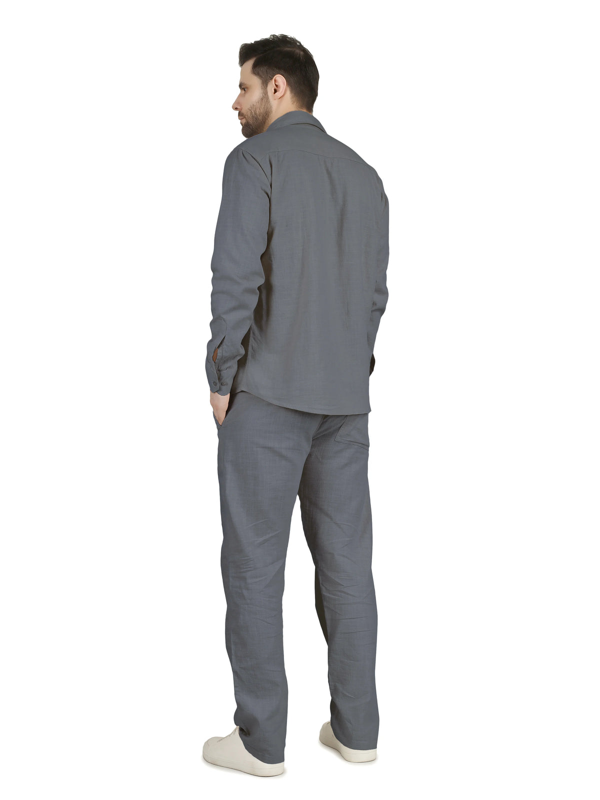 Natural Linen Cotton Blend Cord Set - Slate Blue