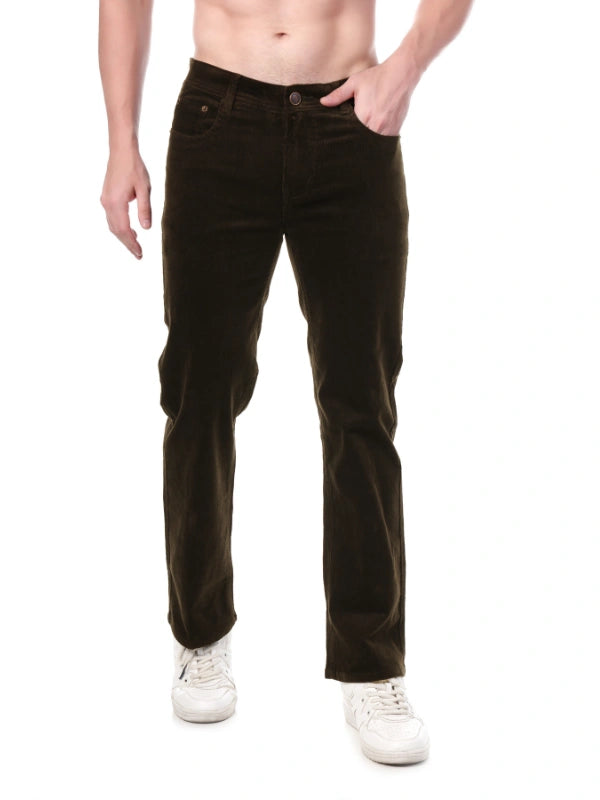 Corduroy Straight Fit  Stretchable Jeans -  Cocoa Drift