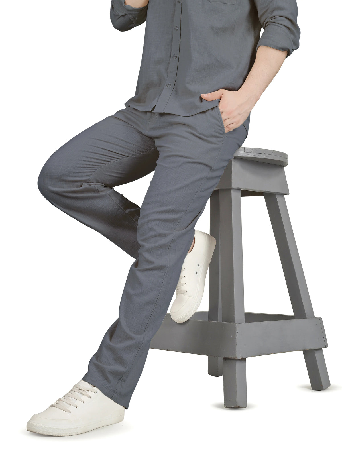 Natural Linen Cotton Blend Cord Set - Slate Blue