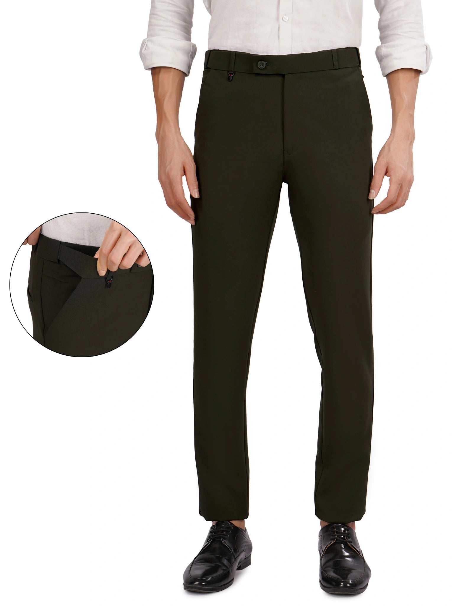 Flexi Belt Regular Fit Stretchable Formal Pant – Forest Green