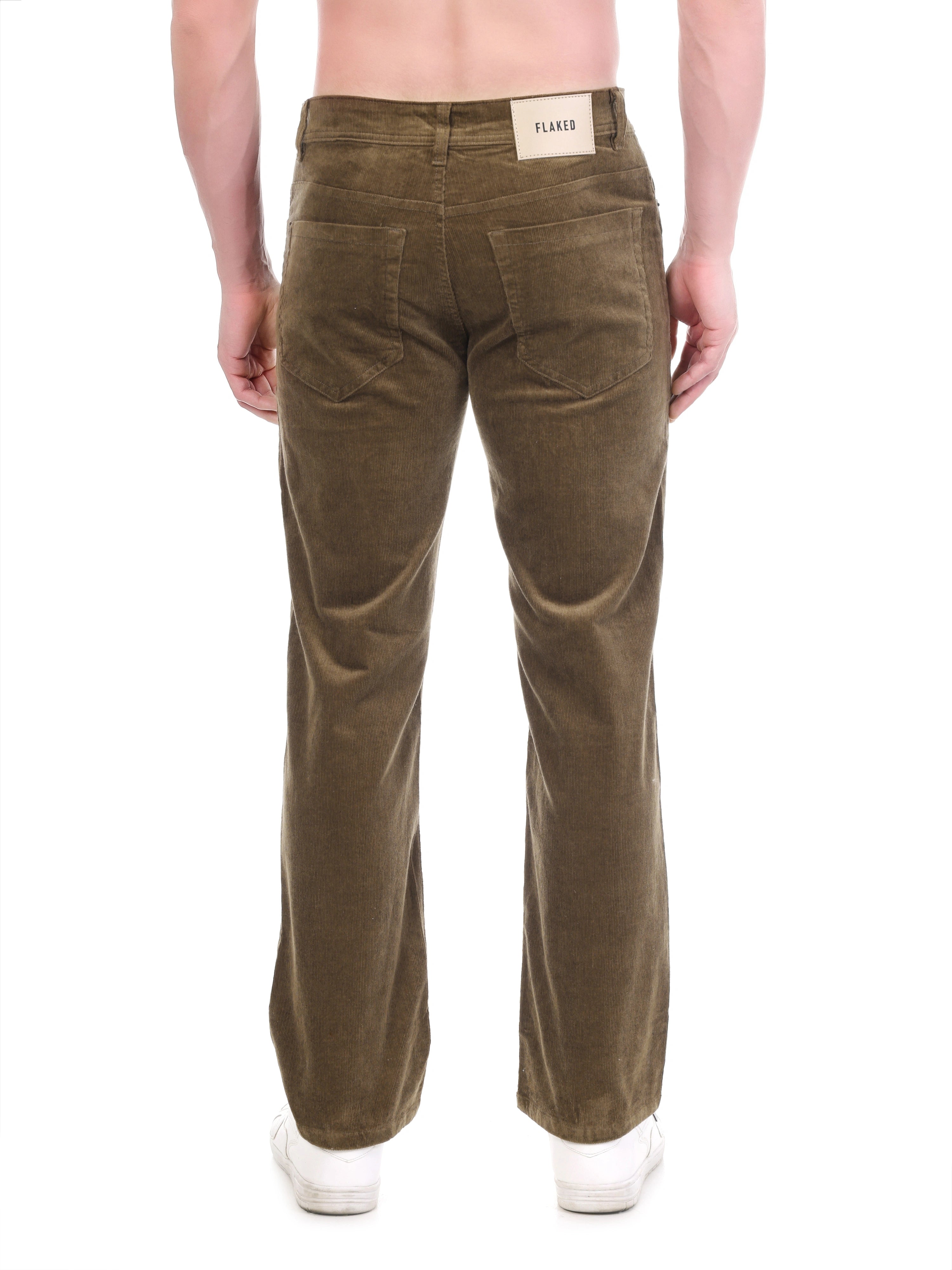 FLAKED Corduroy Straight Fit  Stretchable Jeans - Earthwood Brown