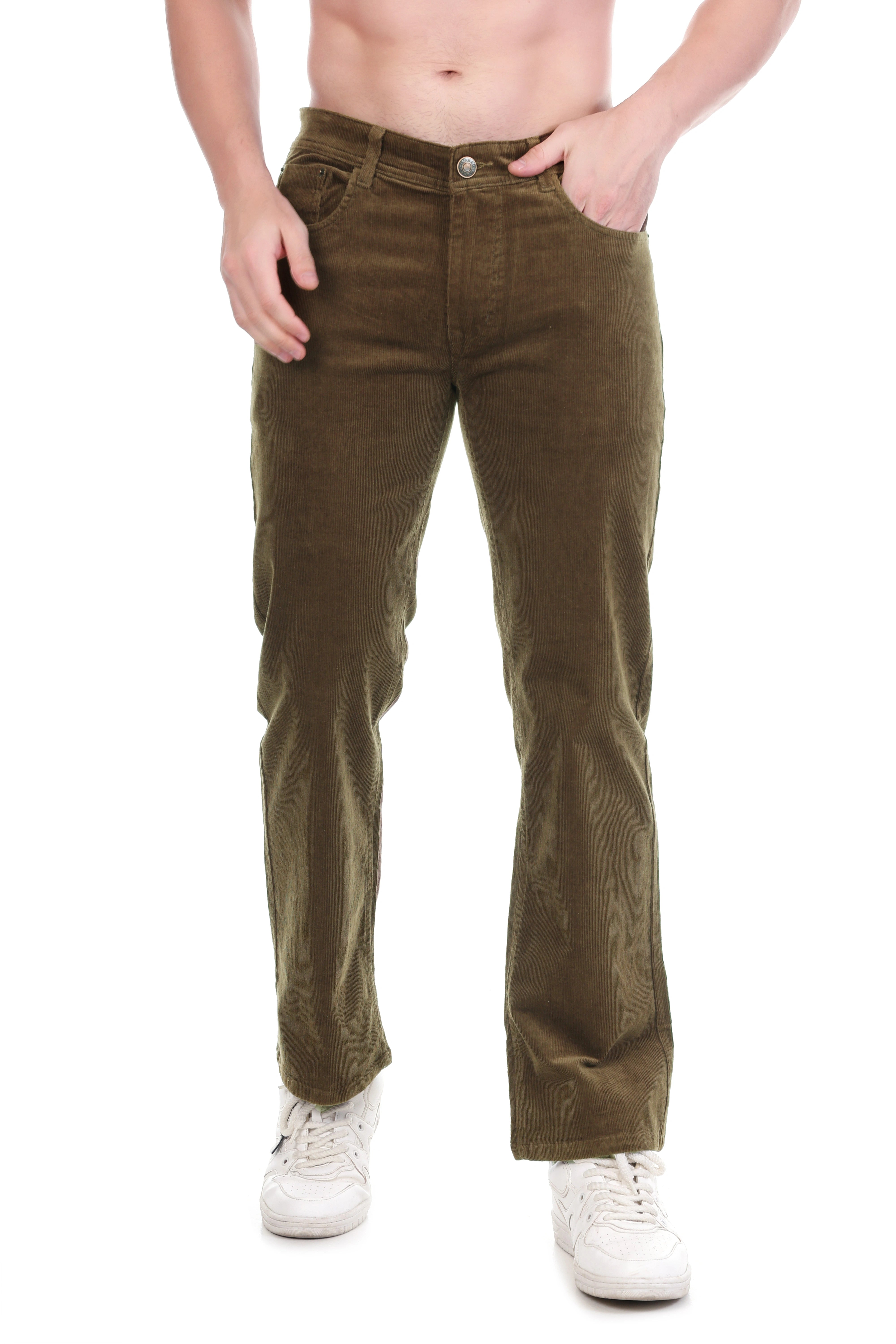 FLAKED Corduroy Straight Fit  Stretchable Jeans - Earthwood Brown