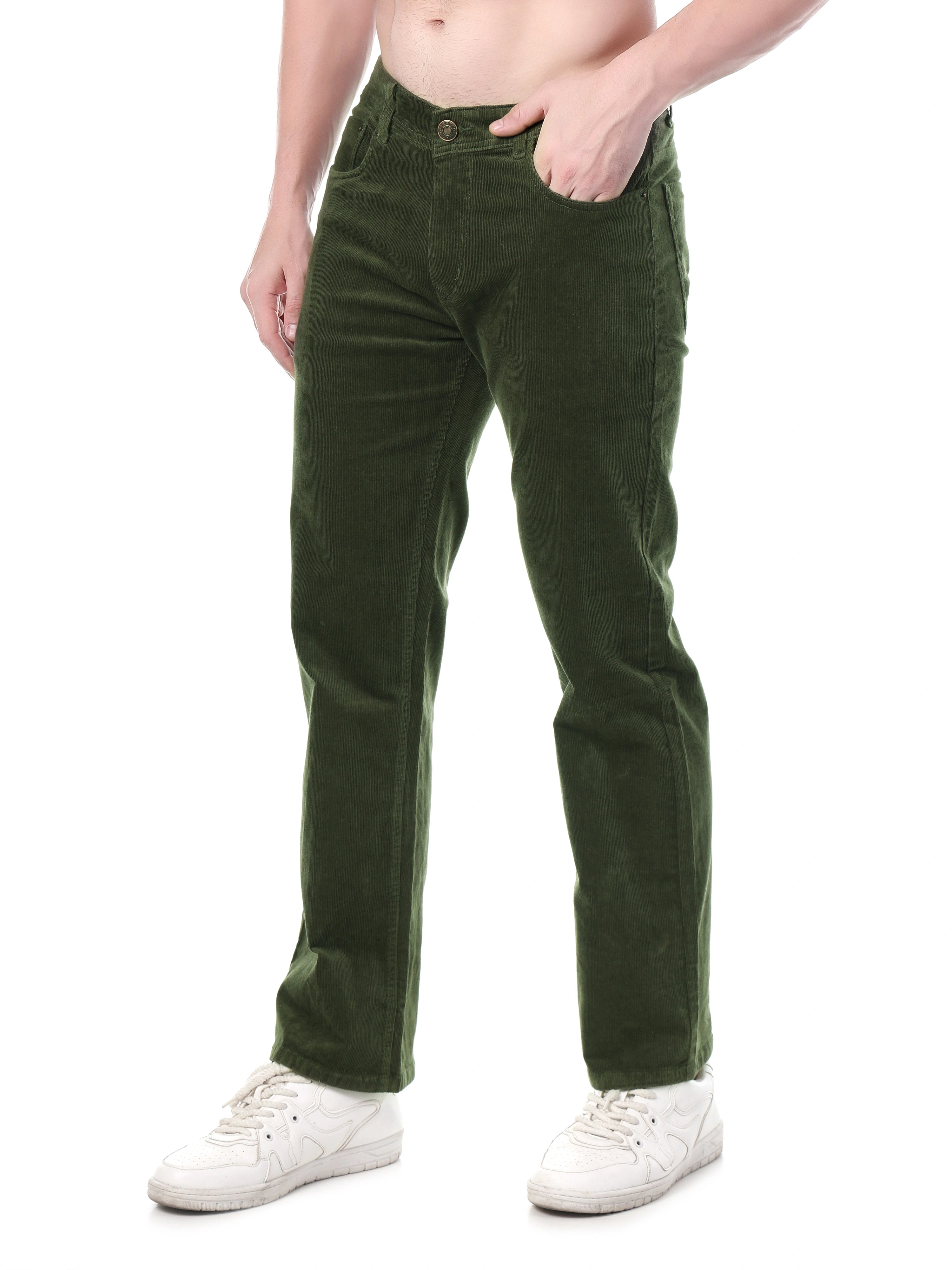 FLAKED Corduroy Straight Fit  Stretchable Jeans -  Olive Grove