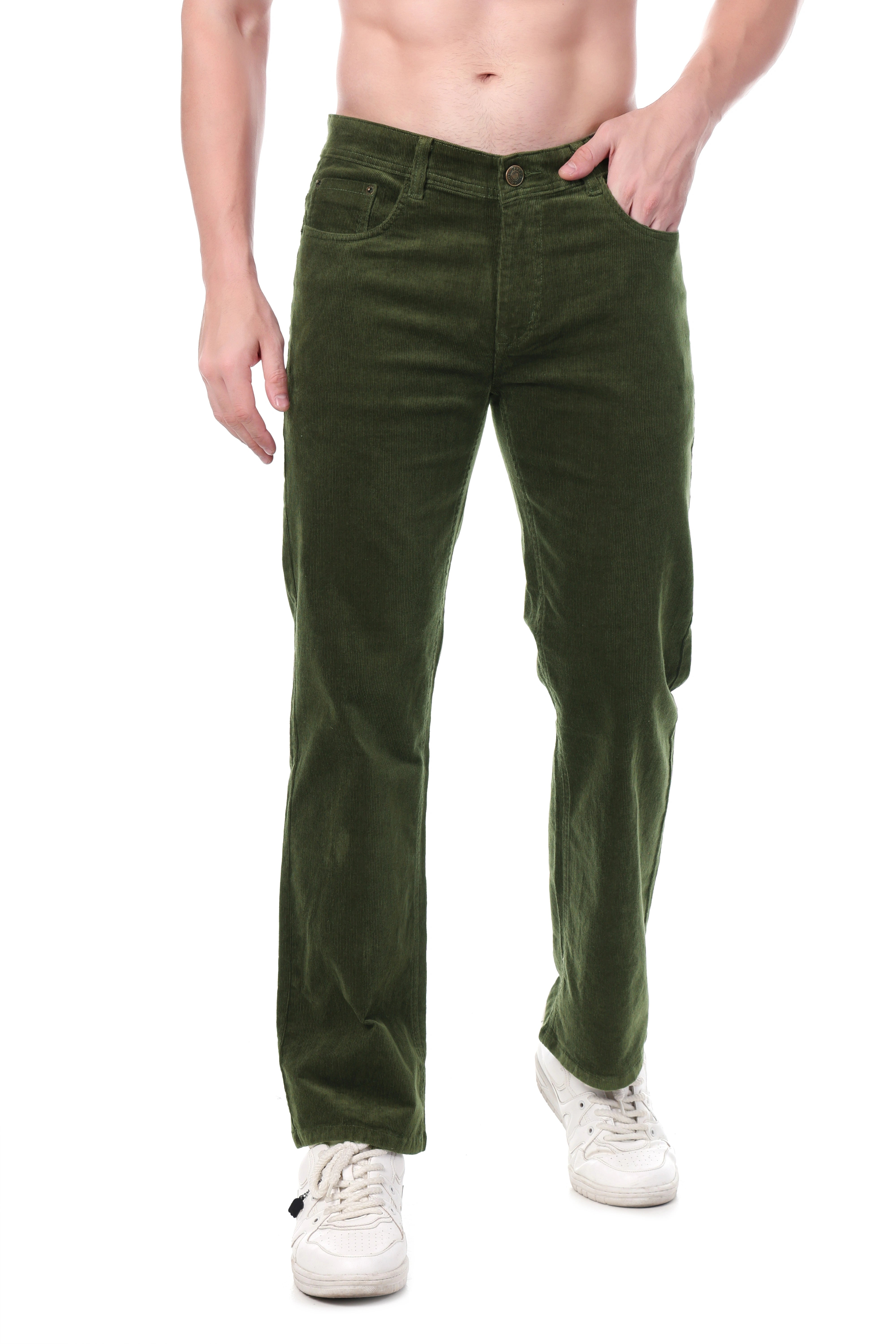FLAKED Corduroy Straight Fit  Stretchable Jeans -  Olive Grove