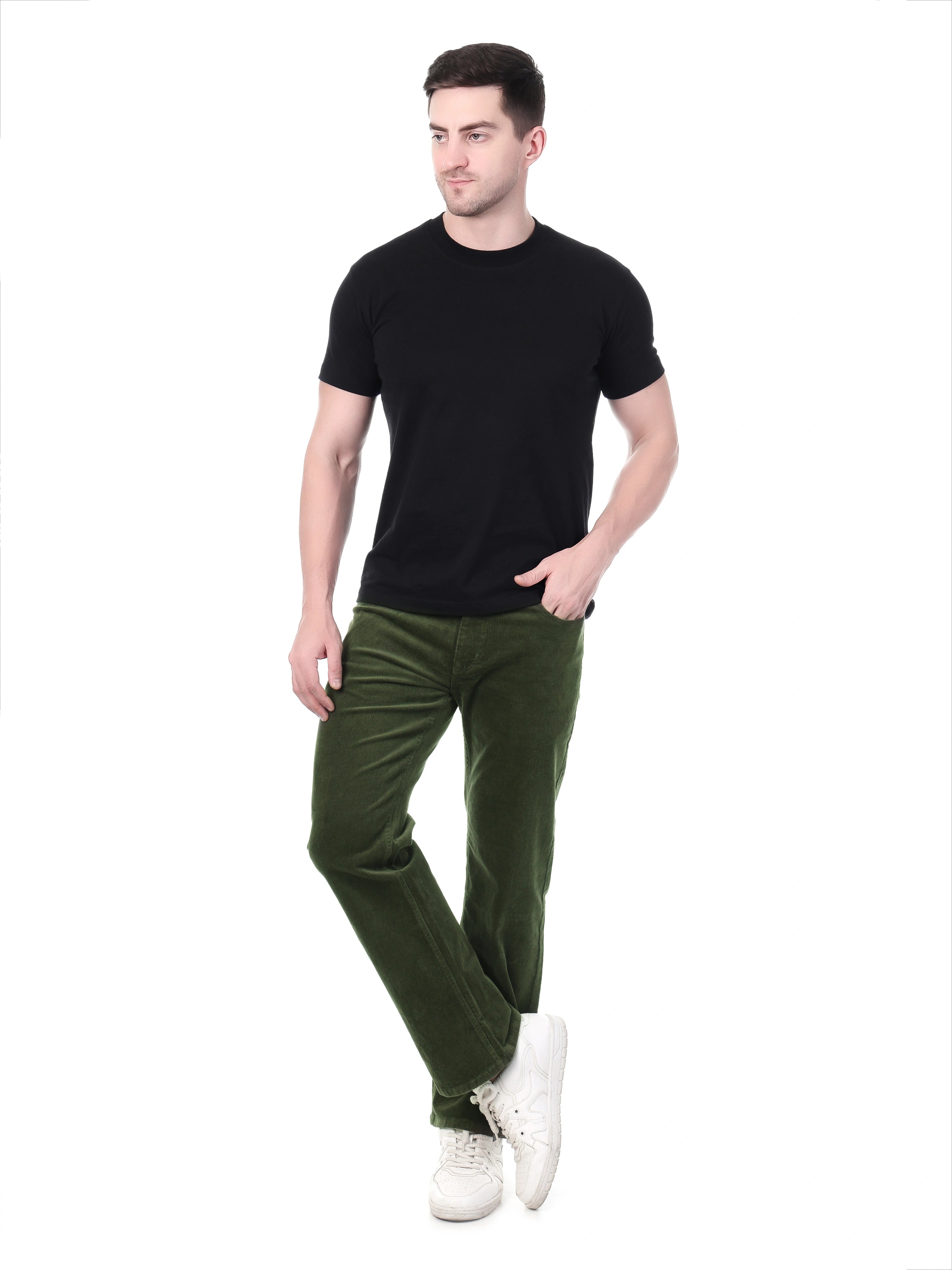 FLAKED Corduroy Straight Fit  Stretchable Jeans -  Olive Grove