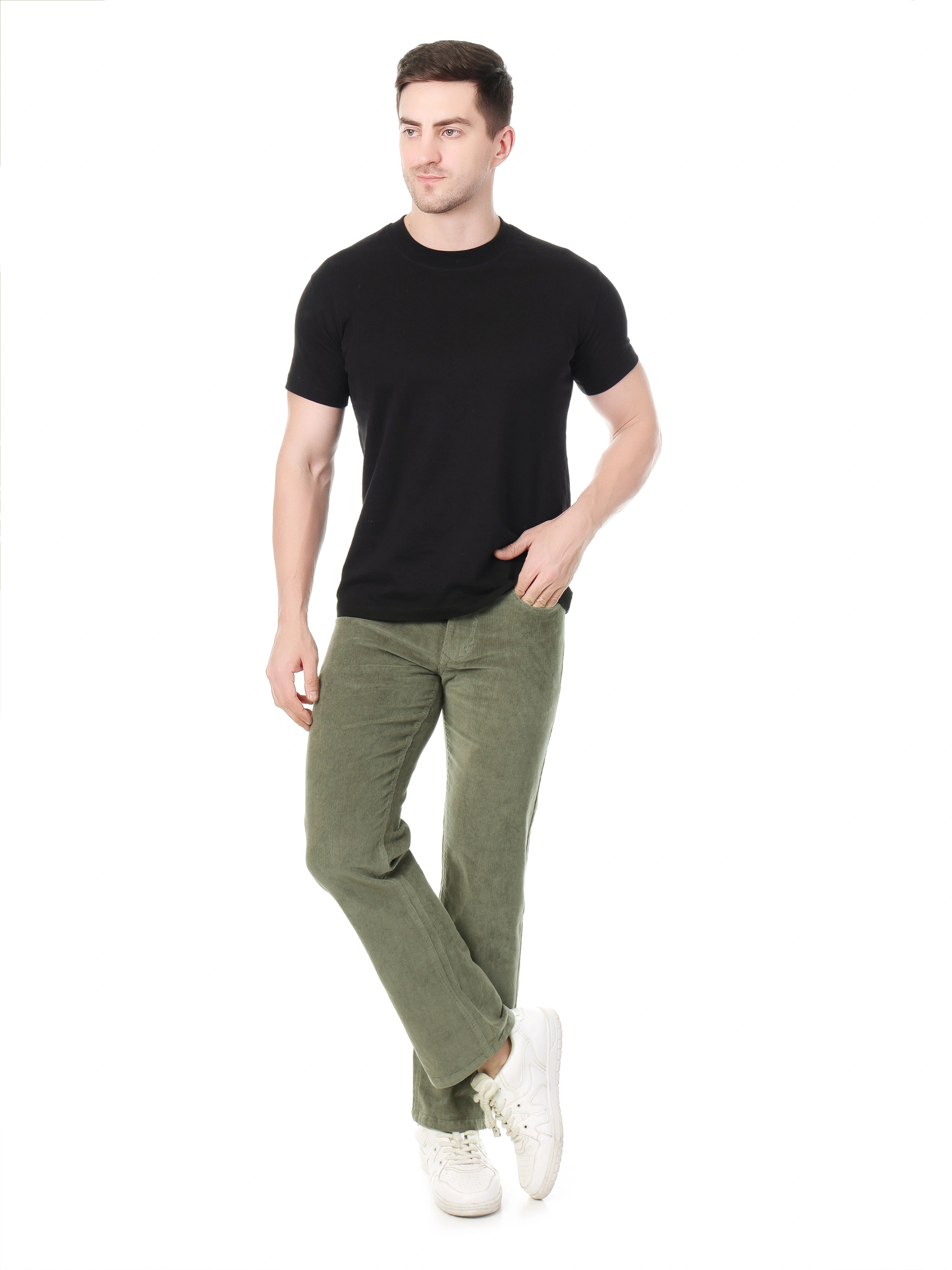 FLAKED Corduroy Straight Fit  Stretchable Jeans - Sage Green