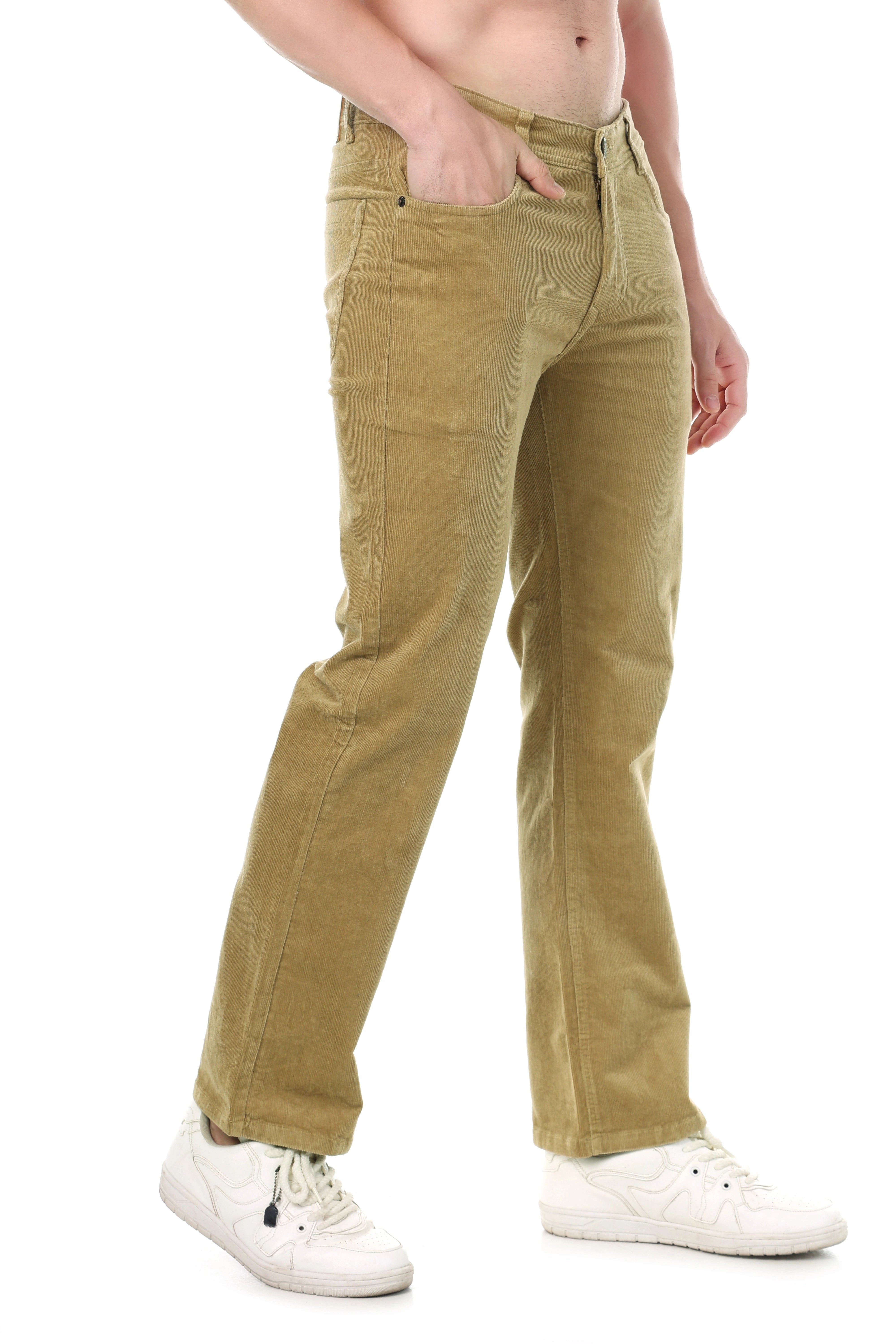 FLAKED Corduroy Straight Fit  Stretchable Jeans -  Soft Khaki