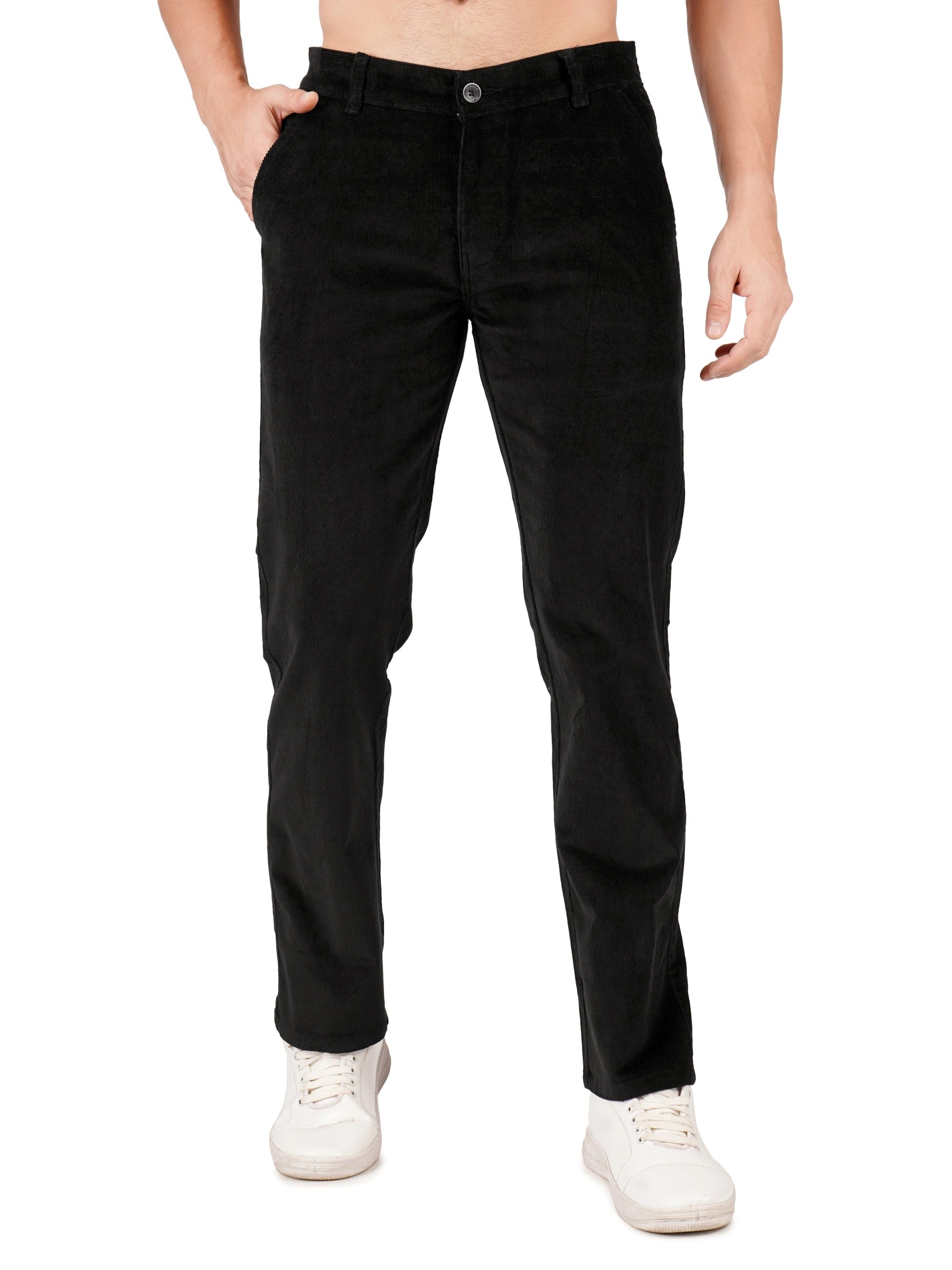 Corduroy Regular Fit Stretchable Trouser – Carbon Black