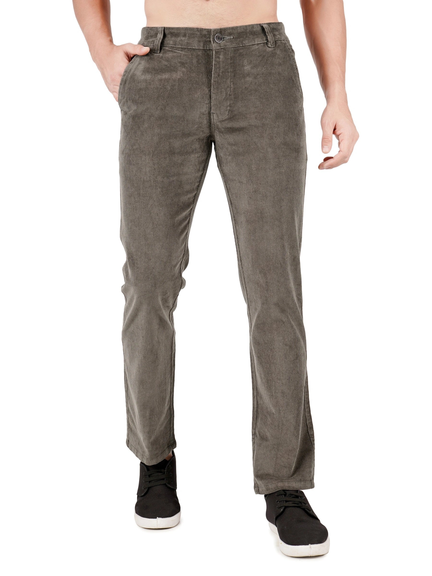 Corduroy Regular Fit Stretchable Trouser – Stone Grey