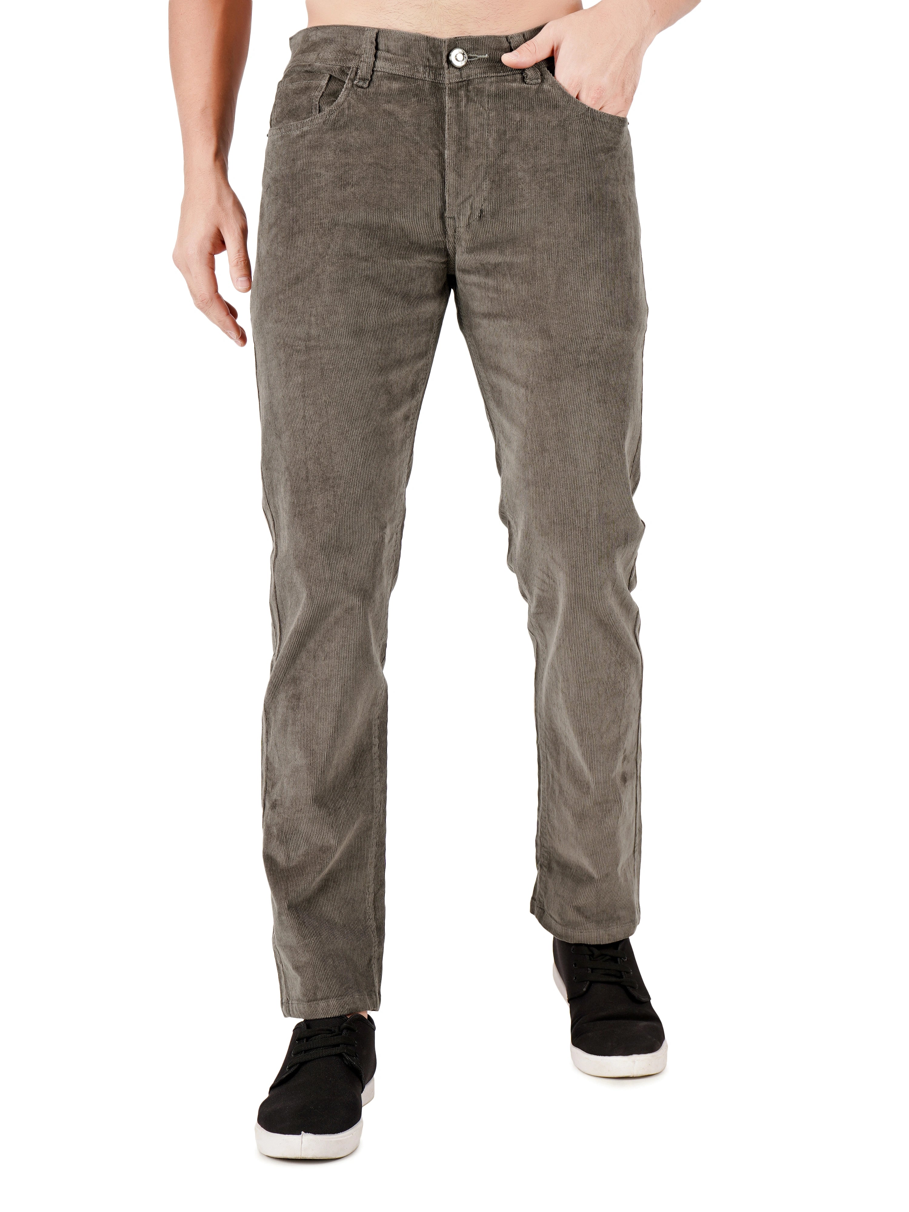 Corduroy Regular Fit Stretchable Jeans – Stone Grey
