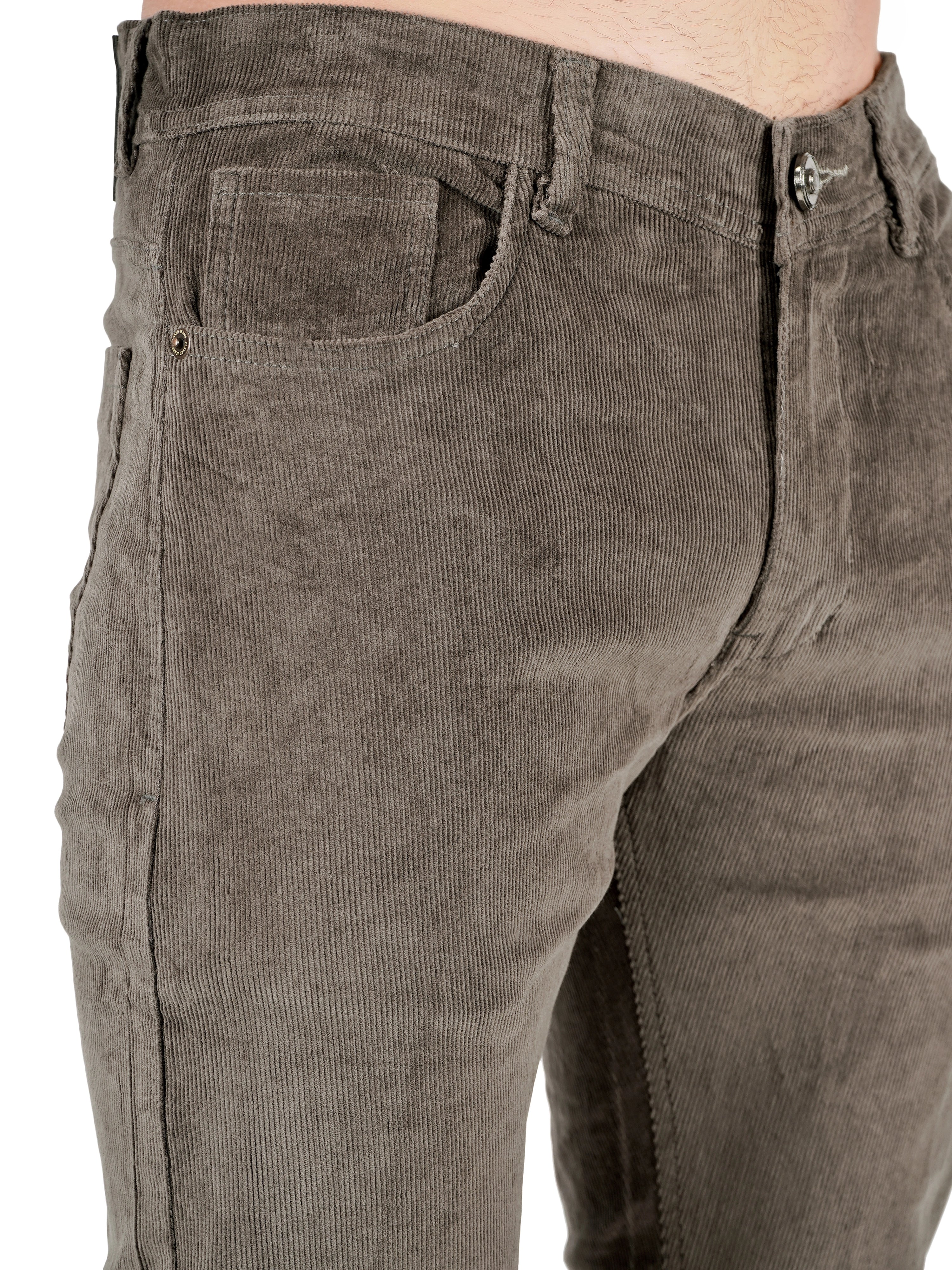 Corduroy Straight Fit  Stretchable Jeans - Stone Grey