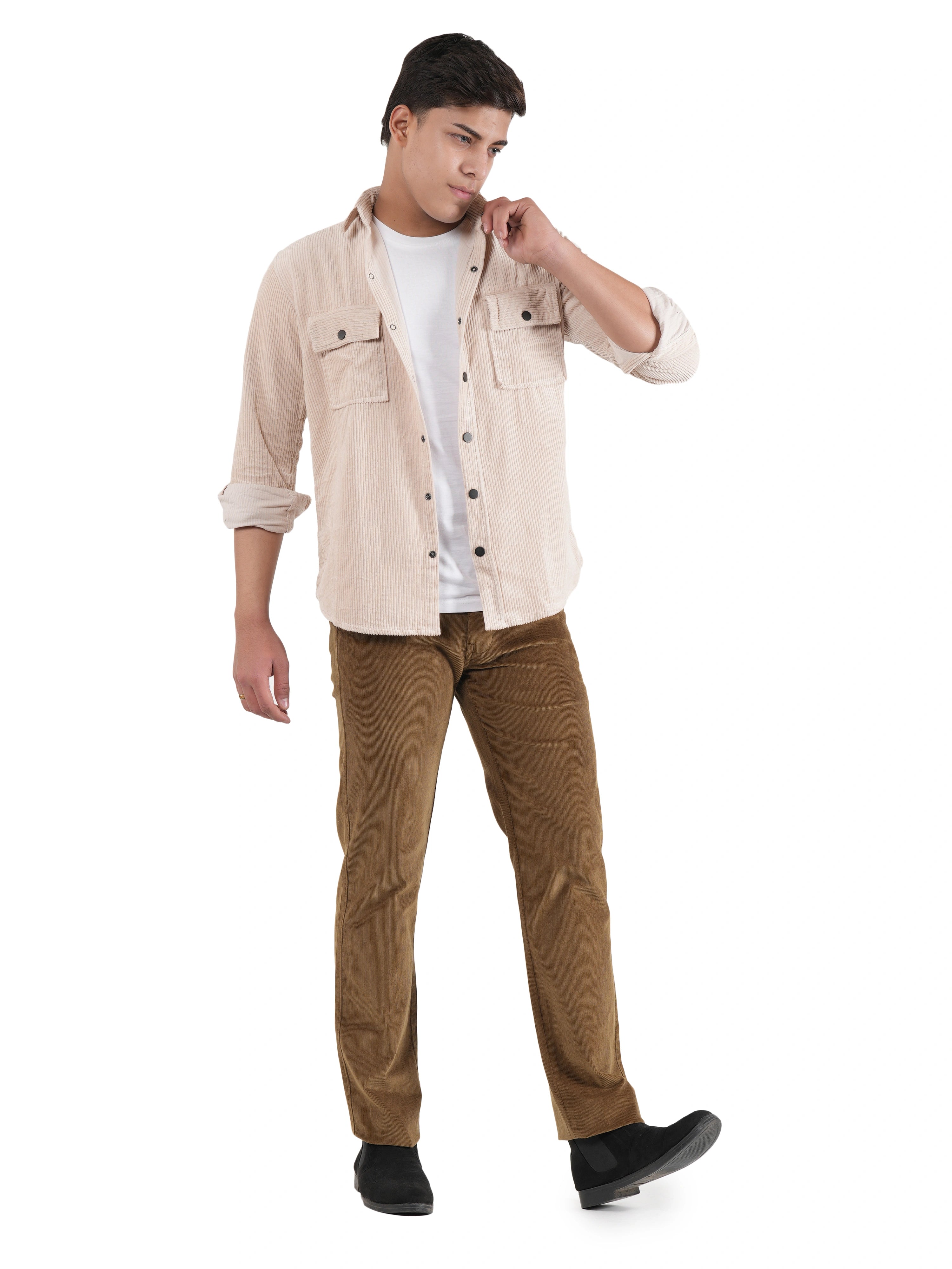 Corduroy Relaxed Fit Stretchable Trouser - Bronze Tan