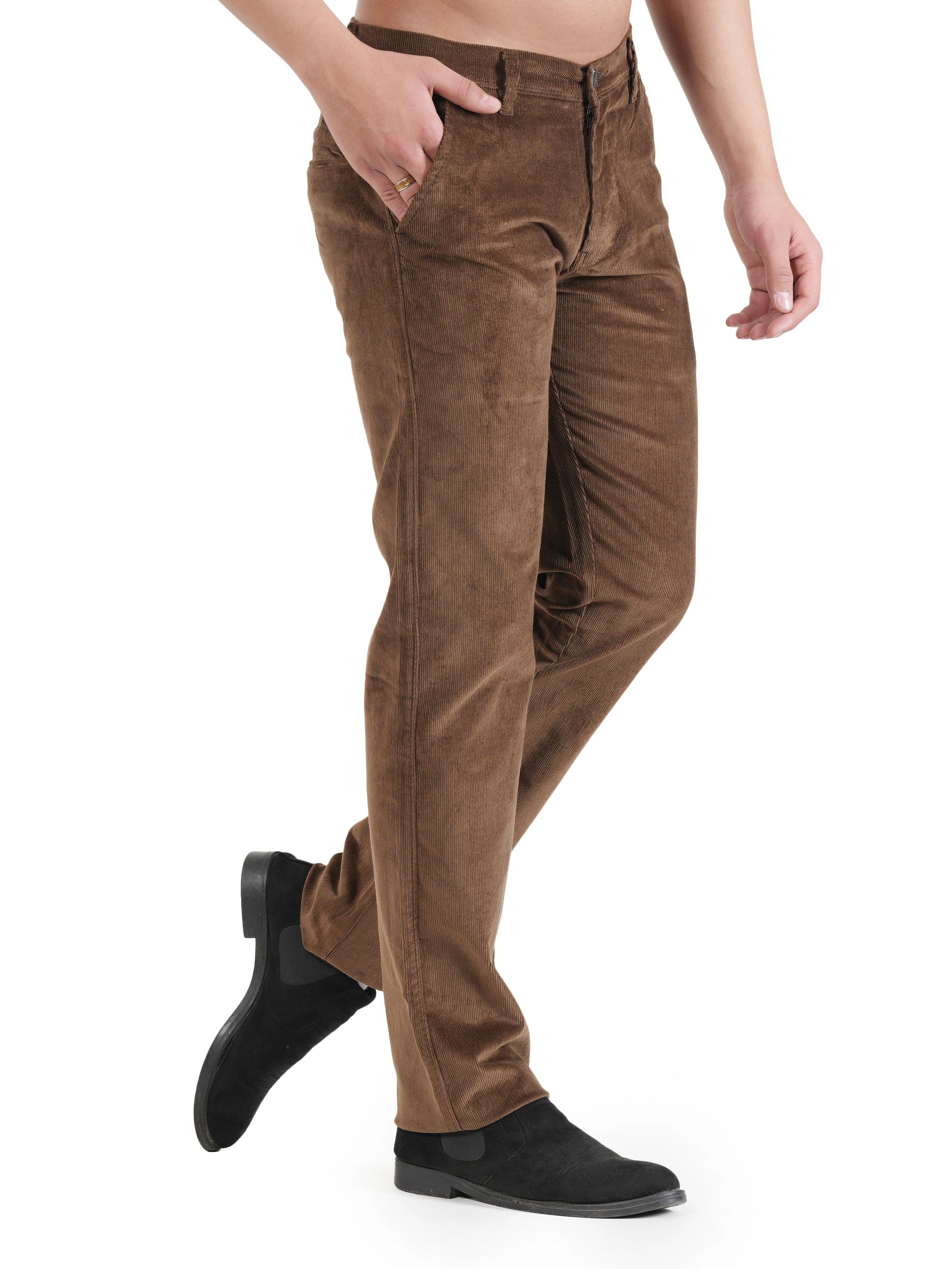 Corduroy Relaxed Fit Stretchable Trouser - Earthwood Brown