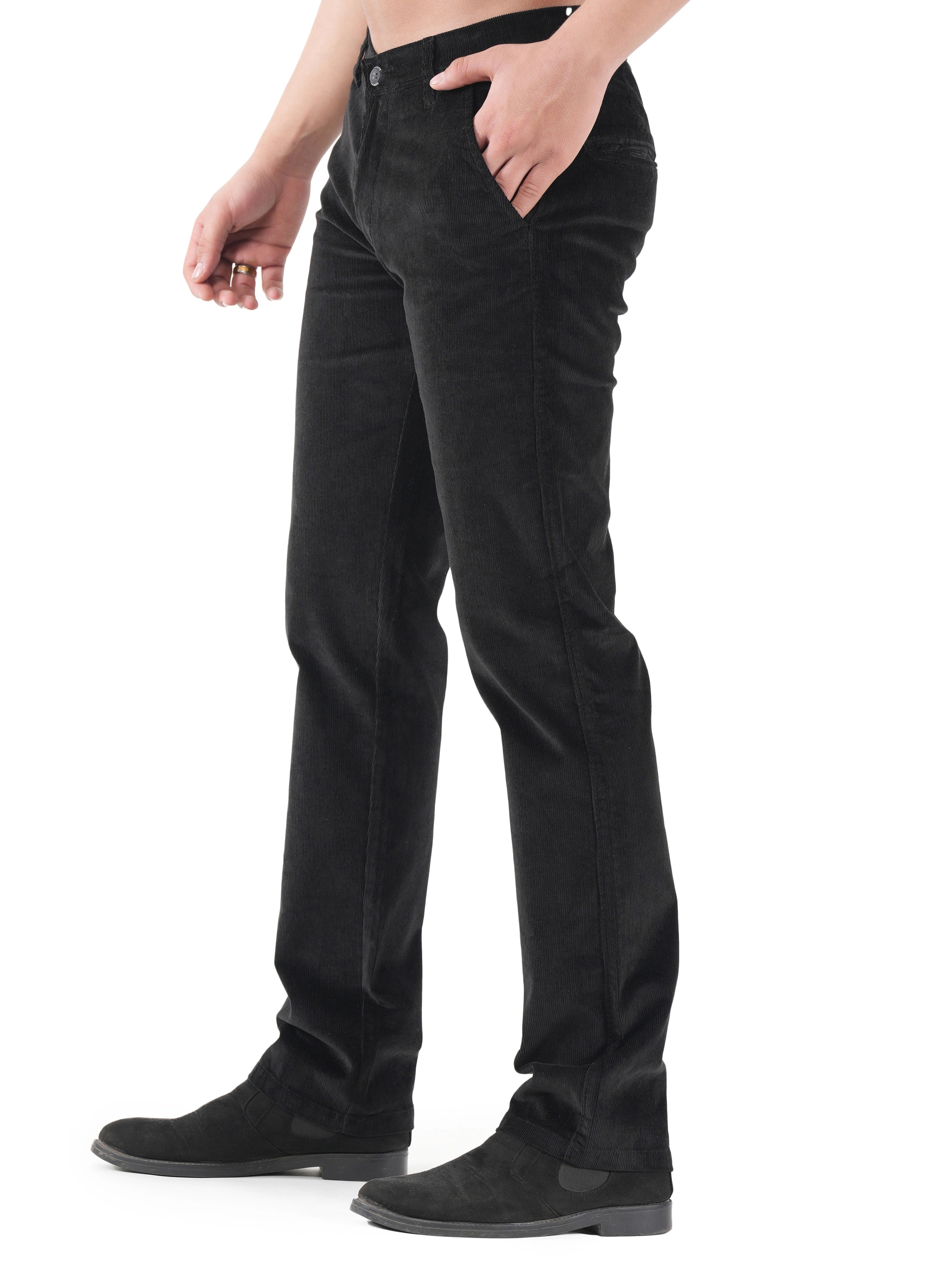 Flaked Corduroy Relaxed Fit Stretchable Trouser - Carbon Black