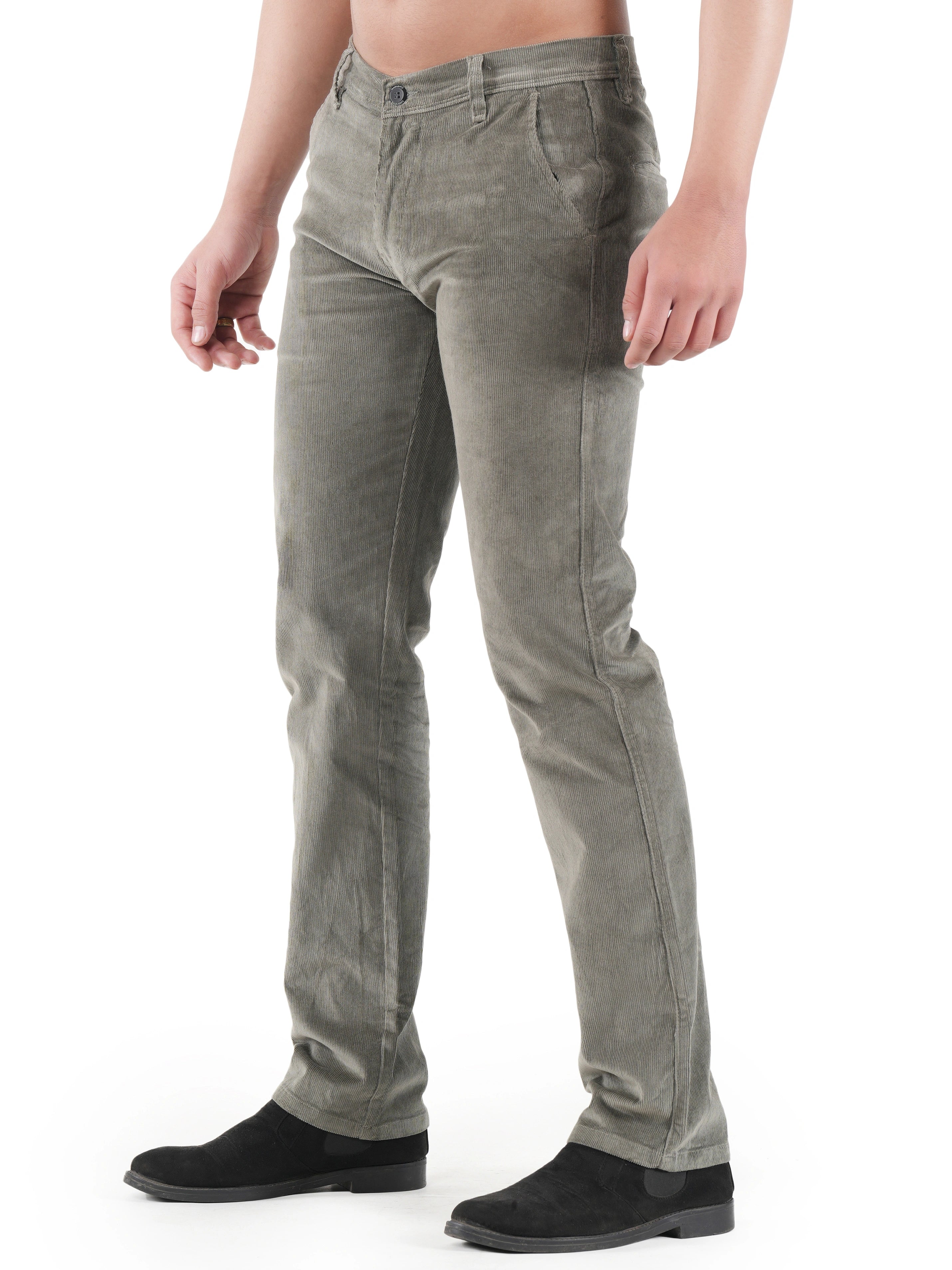 Flaked Corduroy Relaxed Fit Stretchable Trouser - Ash Grey