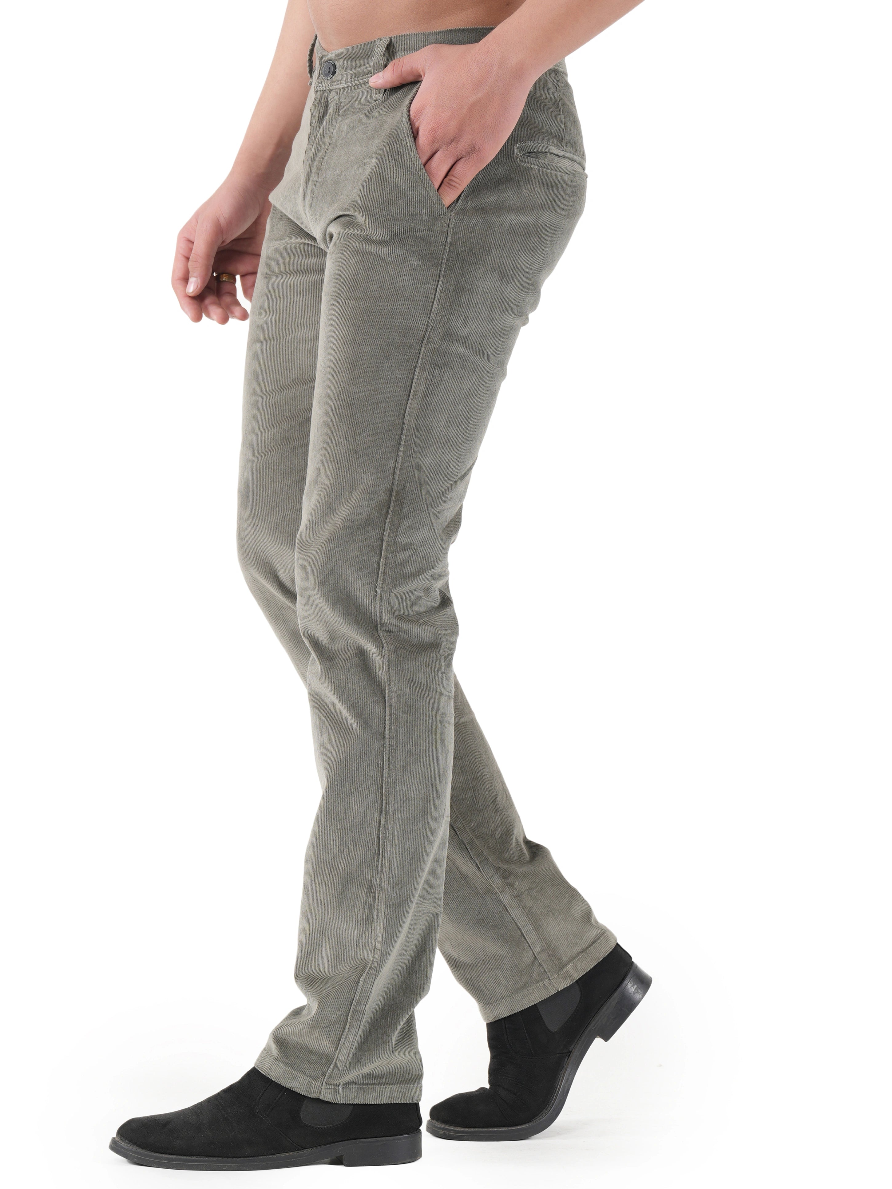 Flaked Corduroy Relaxed Fit Stretchable Trouser - Ash Grey