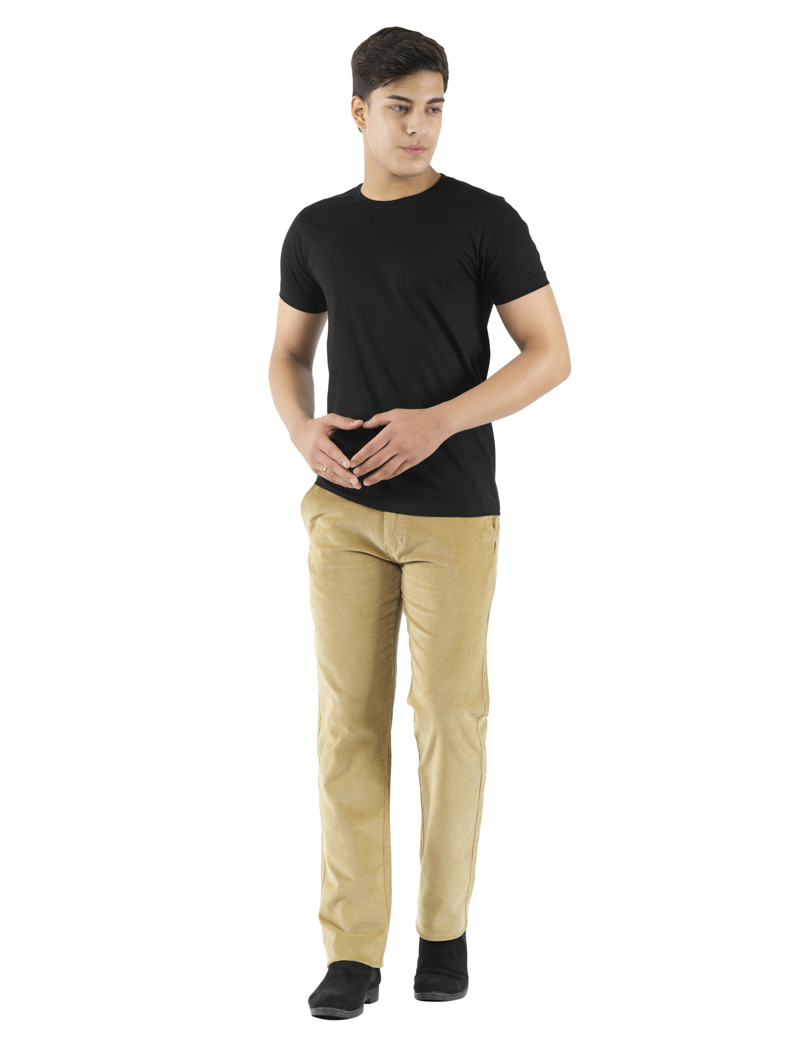 Corduroy Relaxed Fit Stretchable Trouser - Soft Khaki
