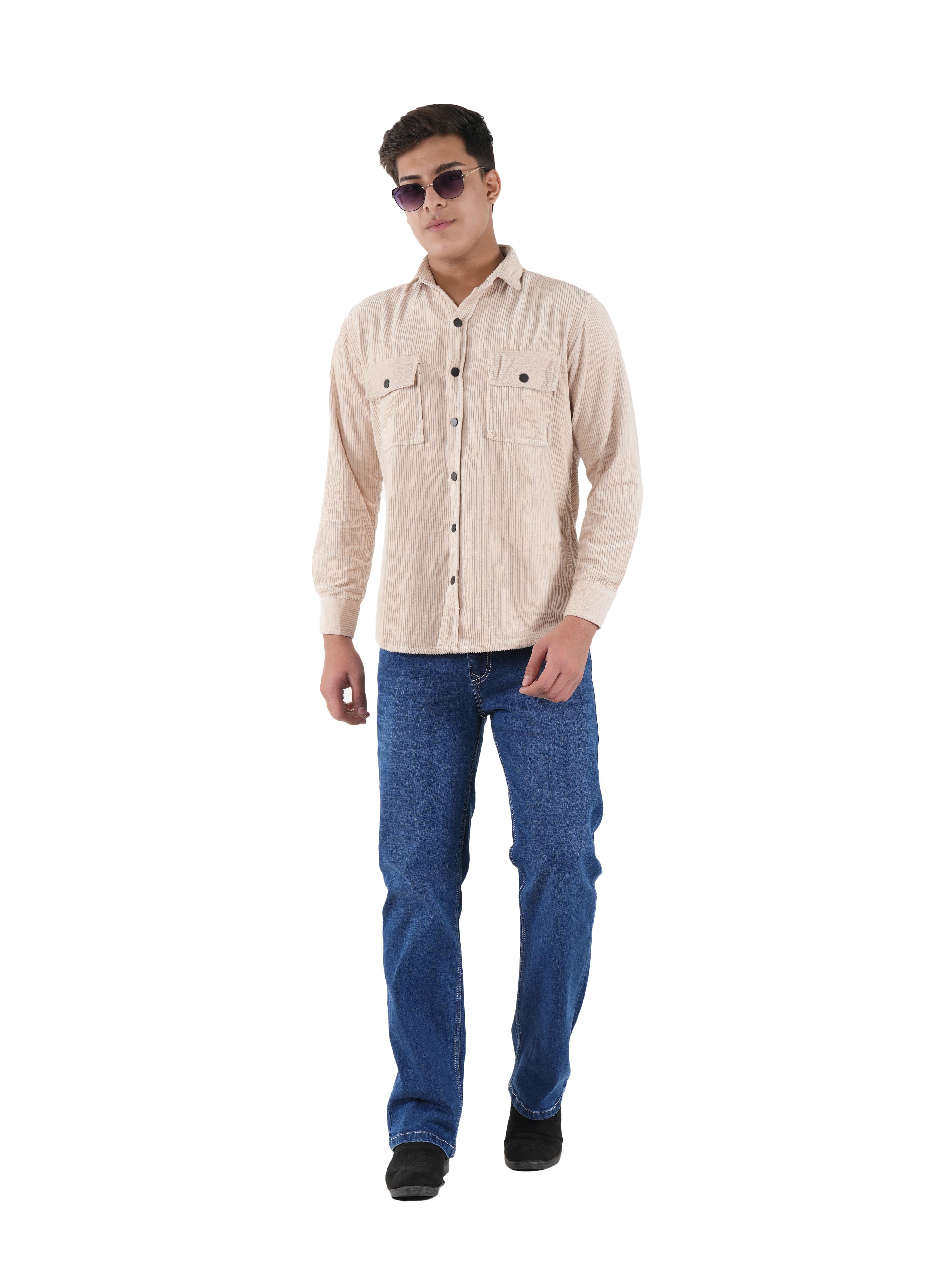 Corduroy Ivory Cream Mid Wale Shirt