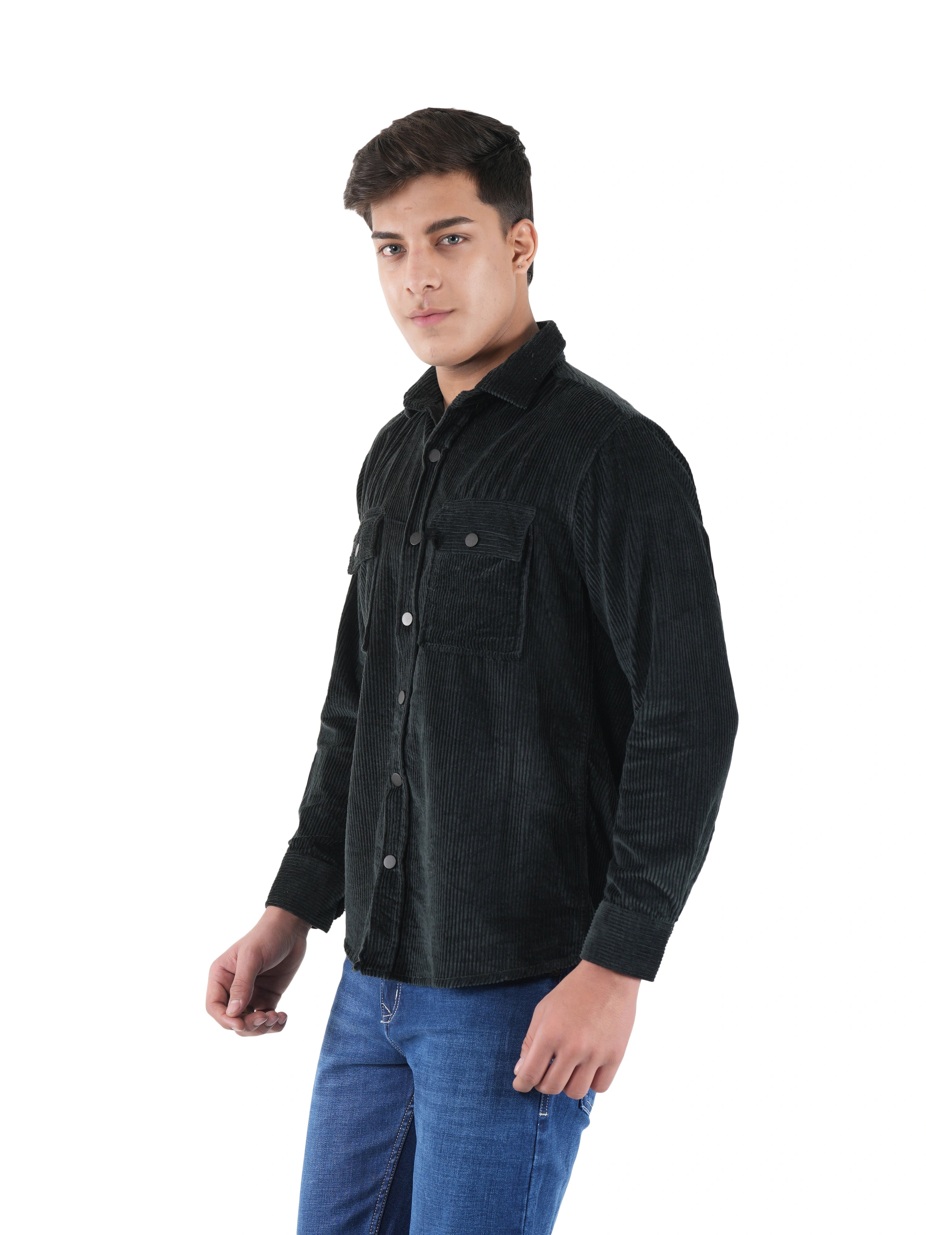 Flaked Corduroy Deep Teal Mid Wale Shirt