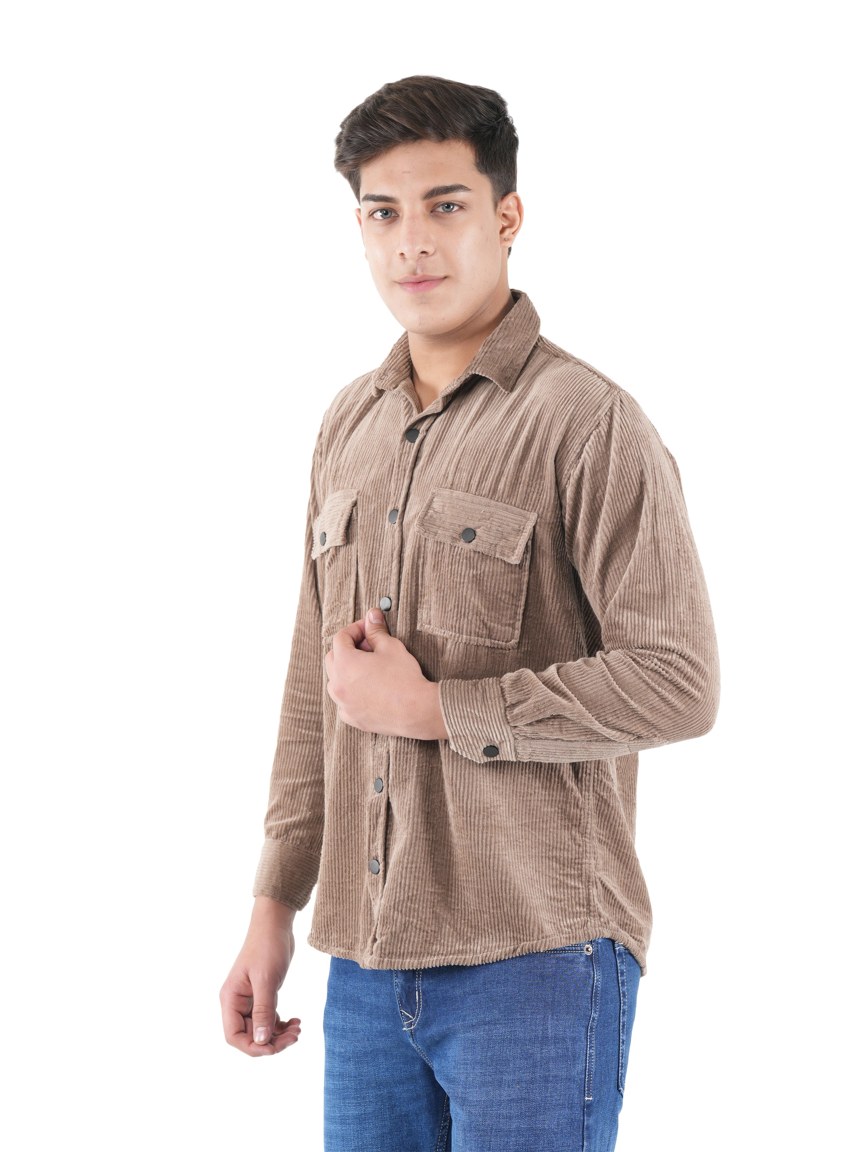 Flaked Corduroy Stone Taupe Mid Wale Shirt