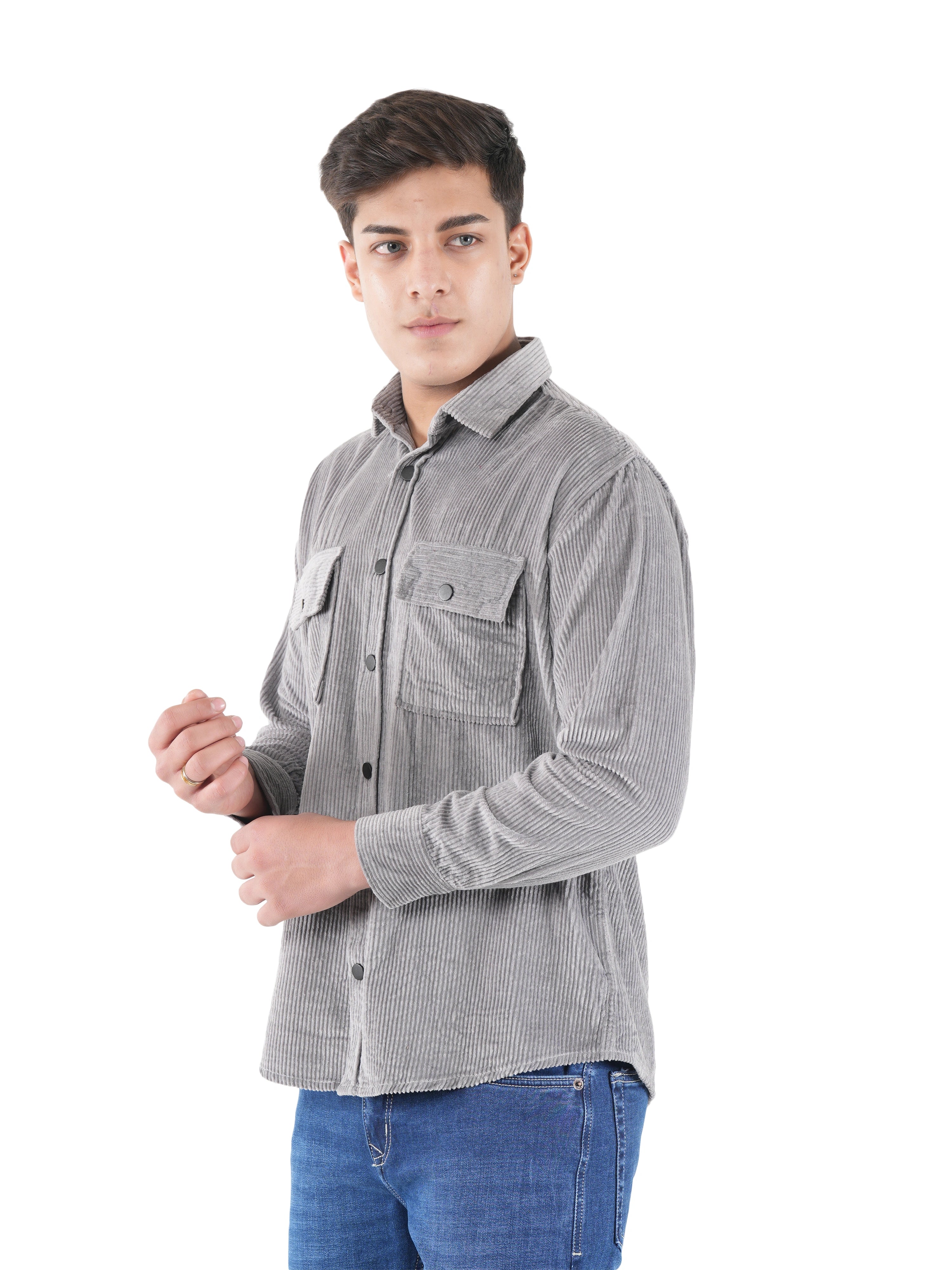 Flaked Corduroy Ash Grey Mid Wale Shirt