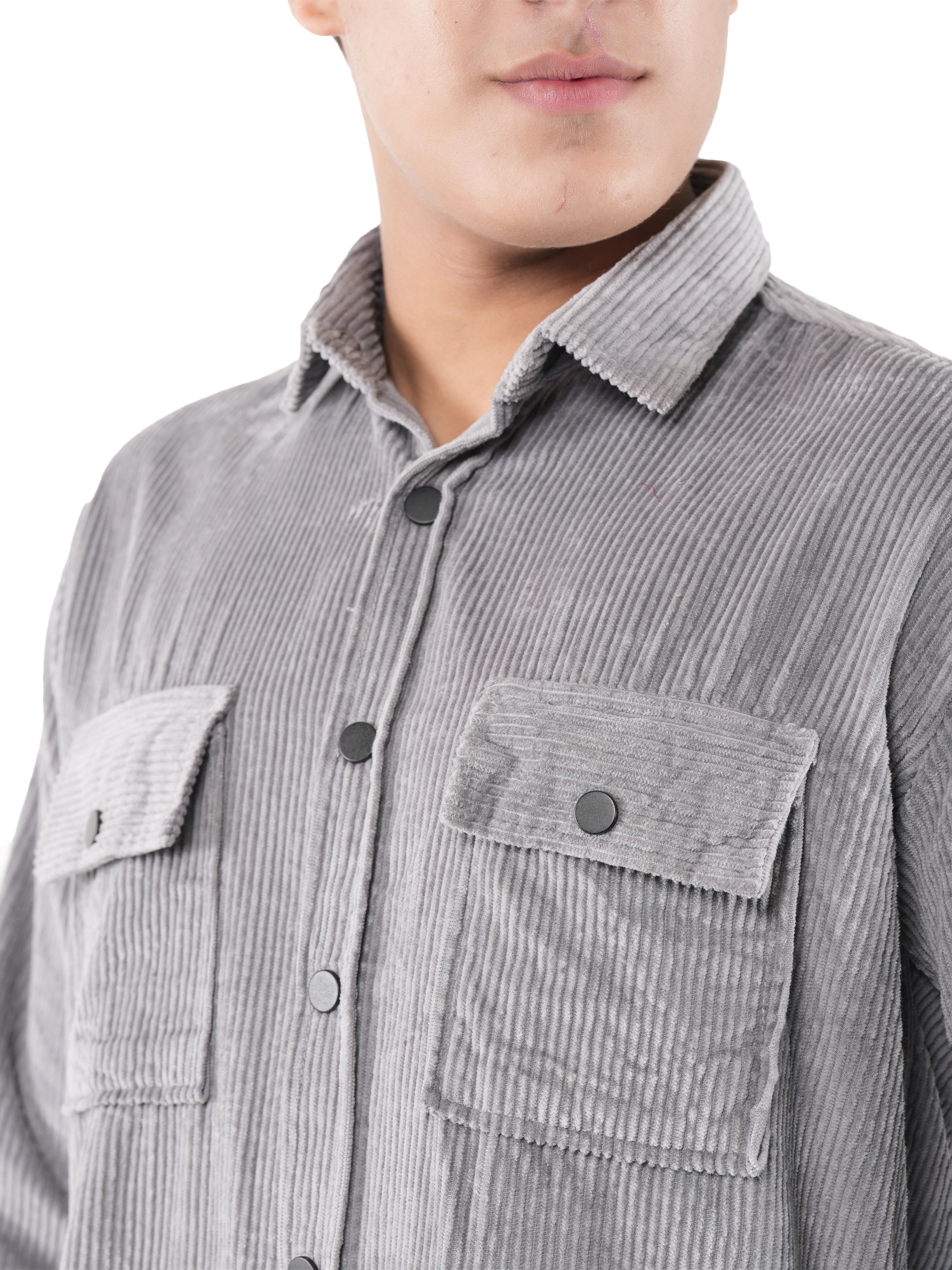 Flaked Corduroy Ash Grey Mid Wale Shirt