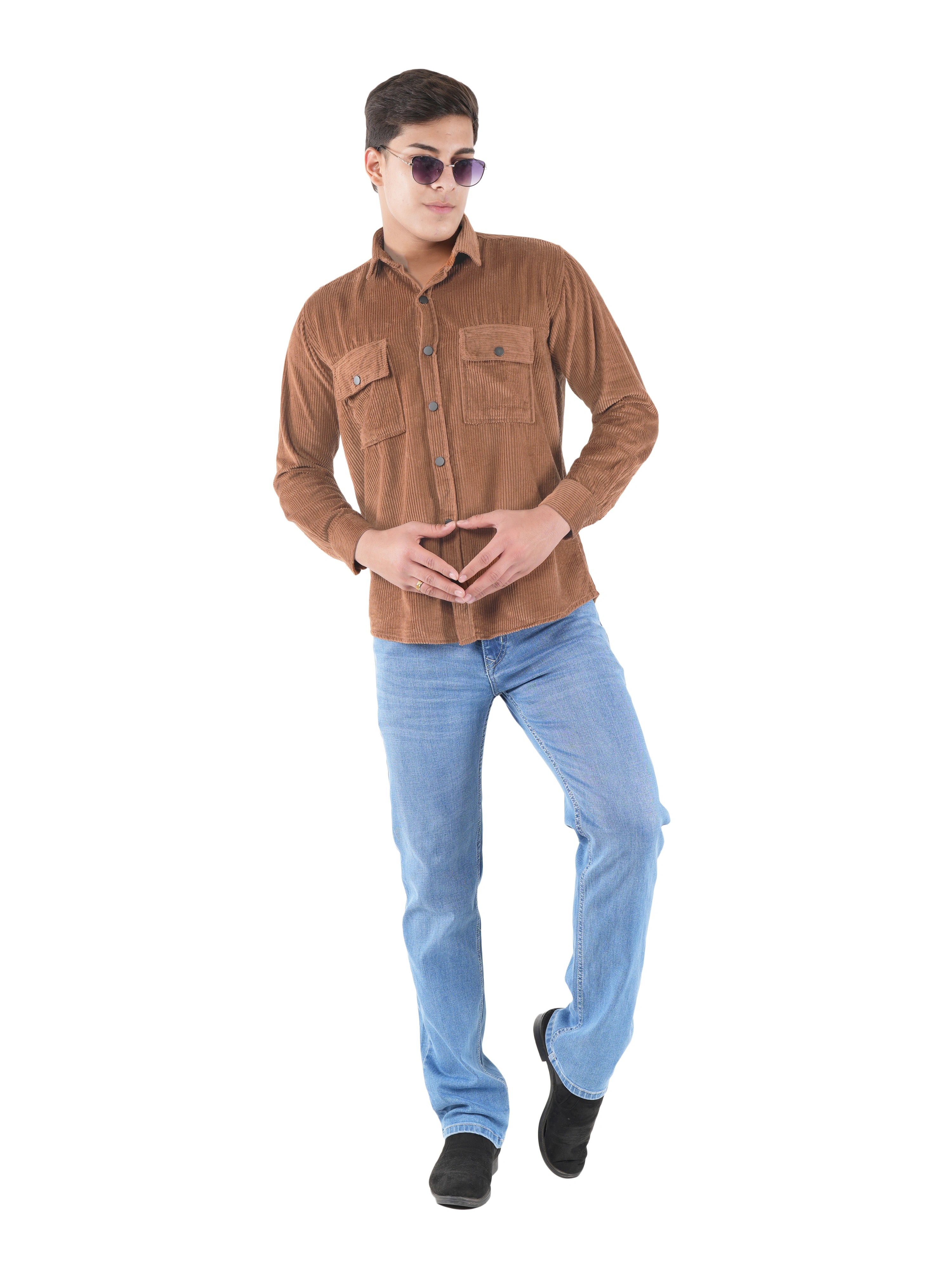 Flaked Corduroy Caramel Tan Mid Wale Shirt