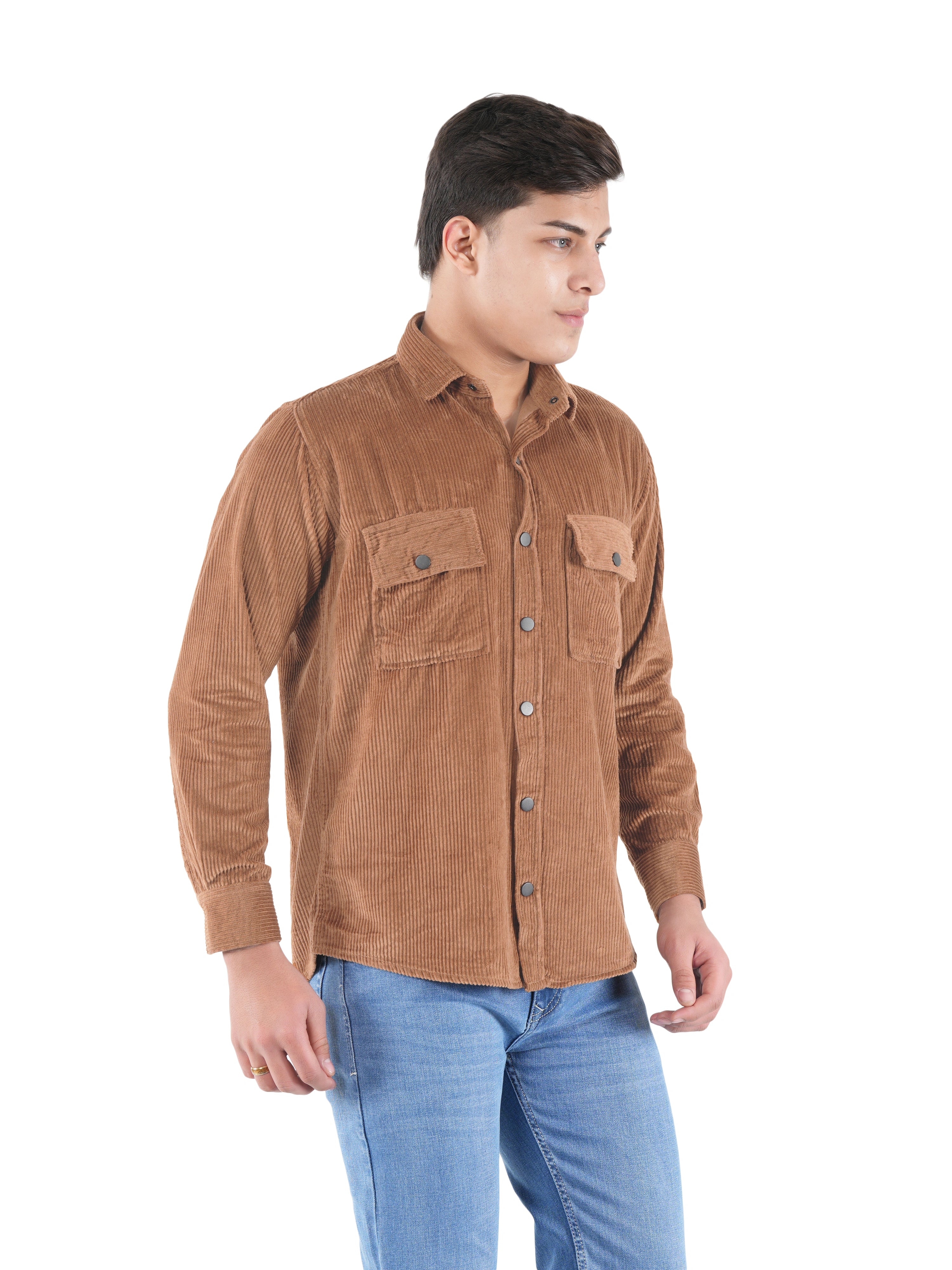 Flaked Corduroy Caramel Tan Mid Wale Shirt