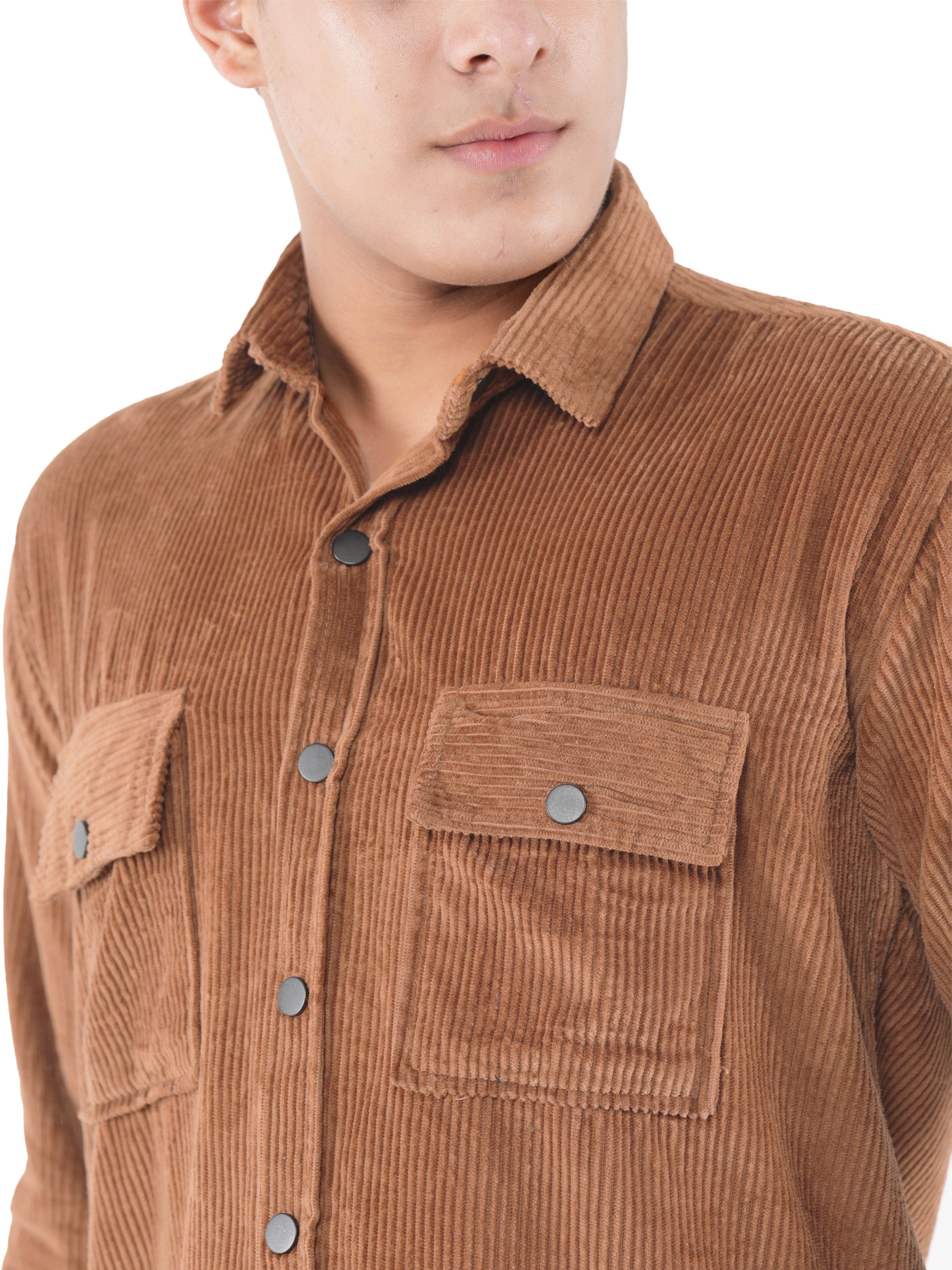 Flaked Corduroy Caramel Tan Mid Wale Shirt