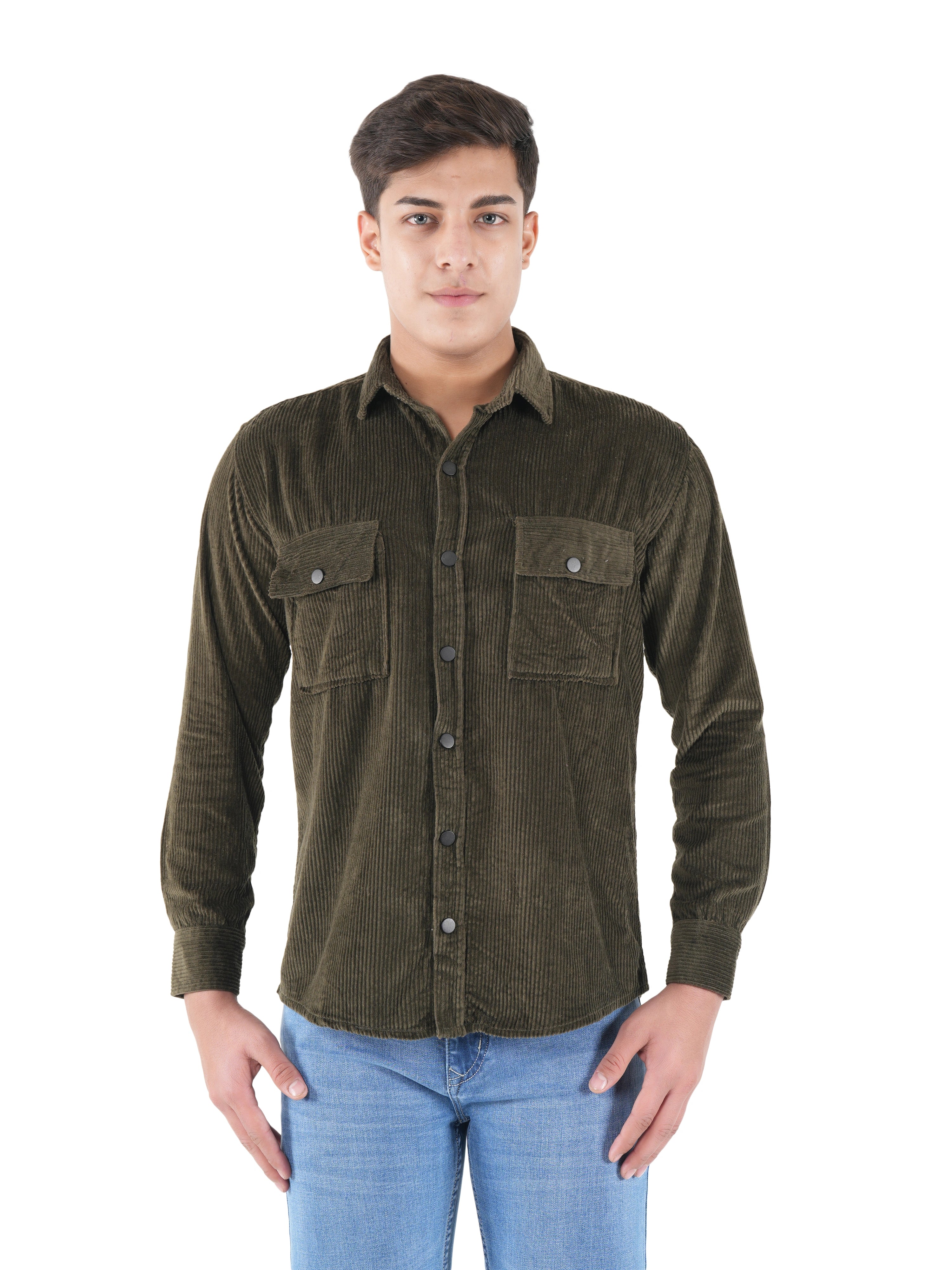 Corduroy Forest Olive Mid Wale Shirt