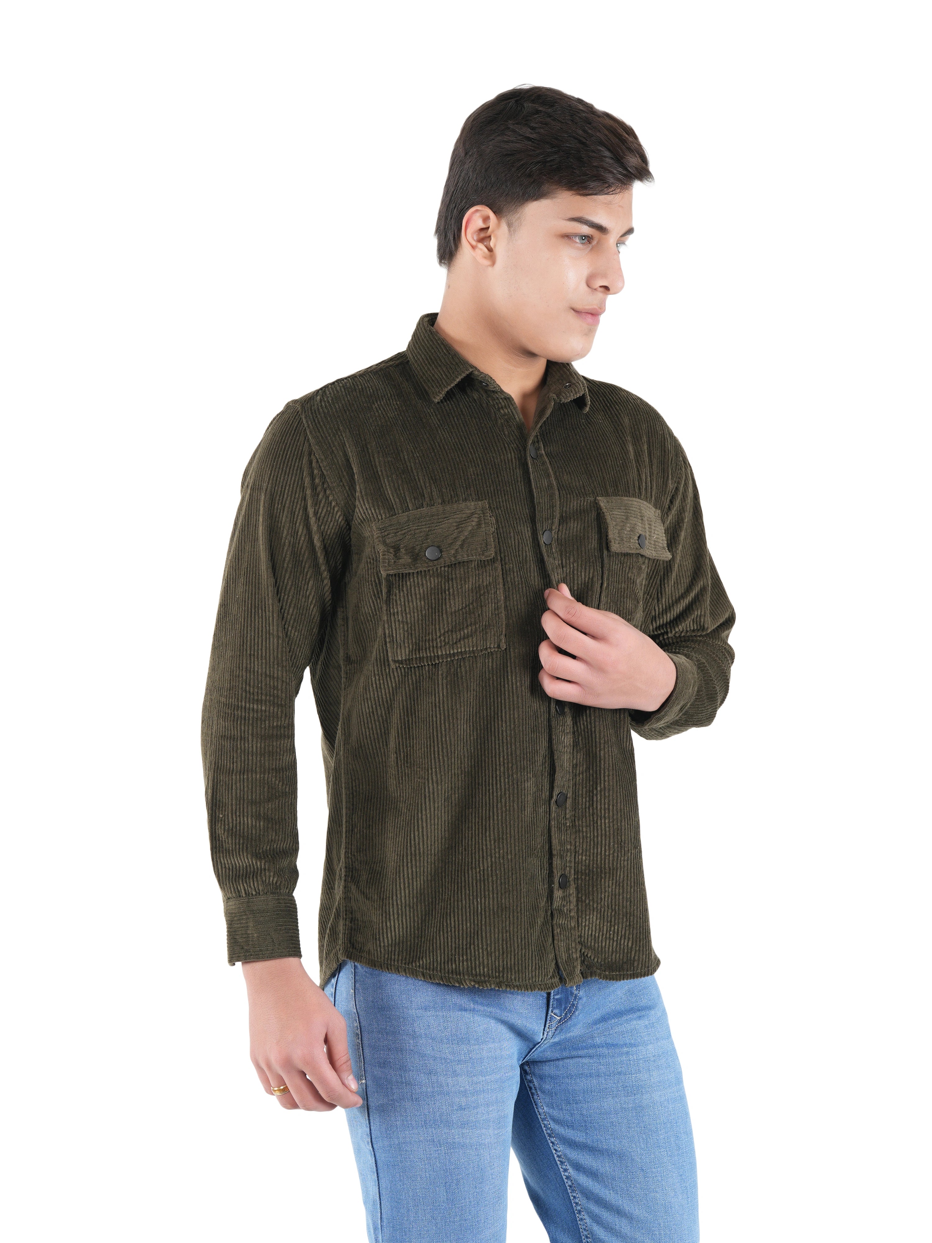 Flaked Corduroy Forest Olive Mid Wale Shirt
