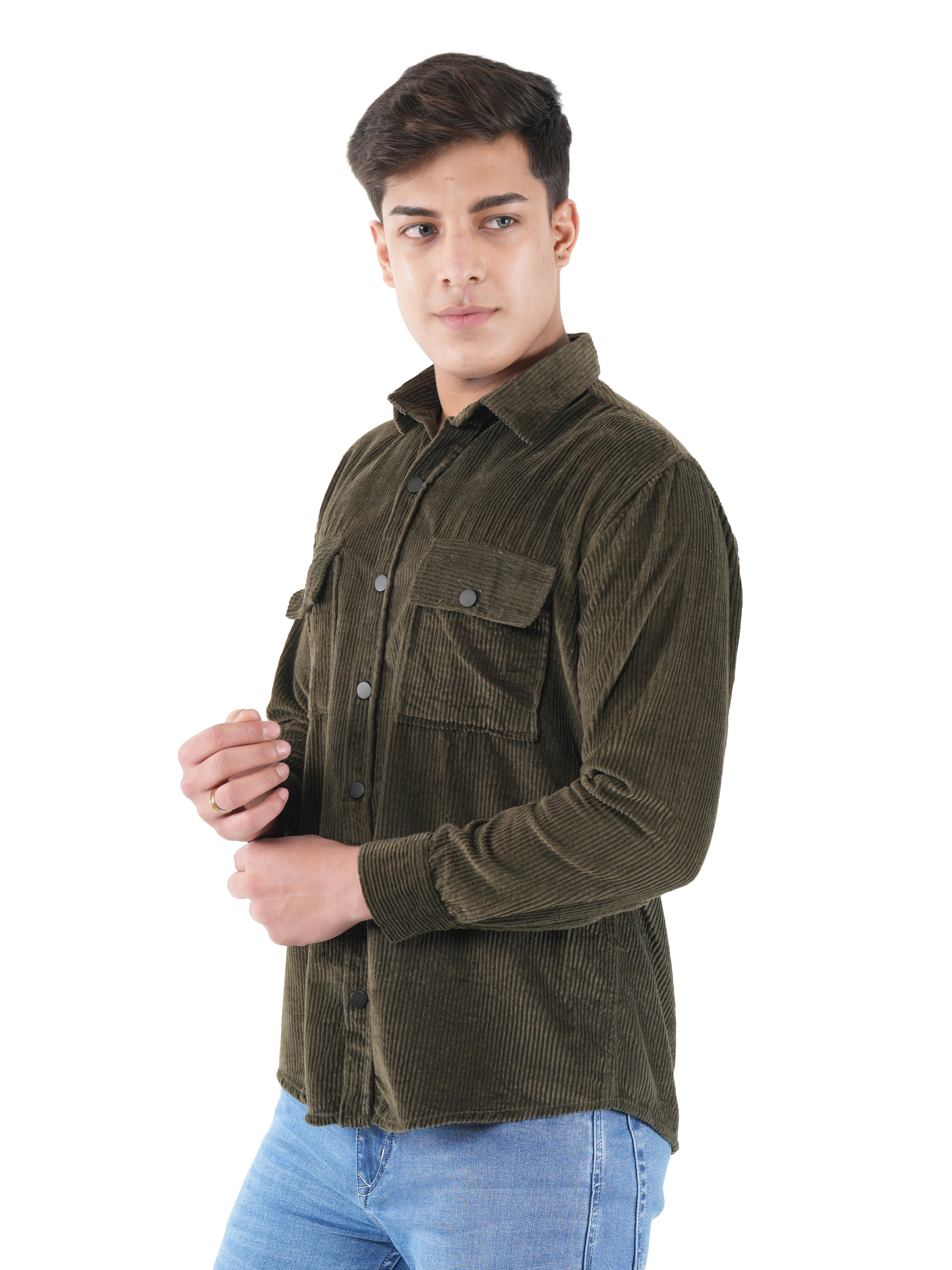 Flaked Corduroy Forest Olive Mid Wale Shirt